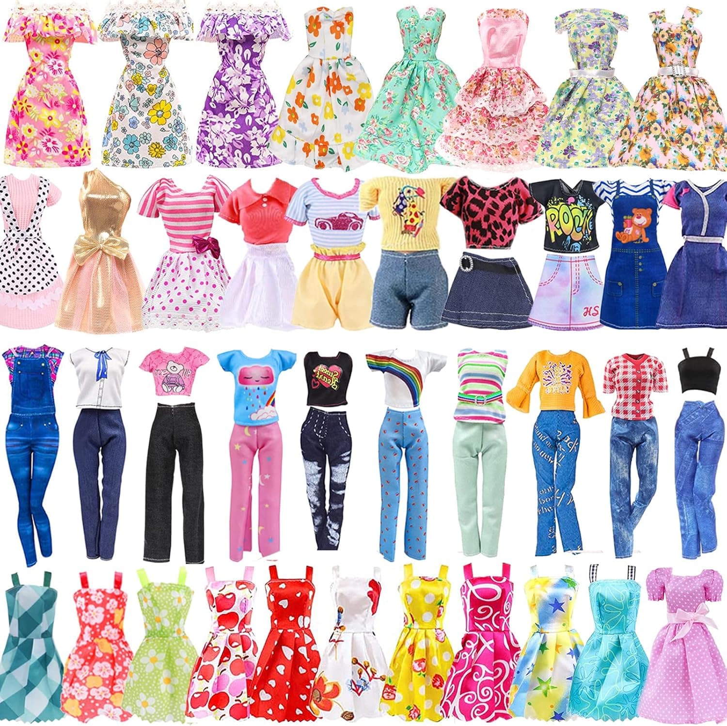 16 Pcs Doll Clothes and Accessories for Barbie, 11.5 Inch Doll Outfit Collection Including 3 Short Skirts 2 Sequin Skirts 2 Sets 3 Tops 3 Pants 3 Floral Skirts(Random Style), for Girls Birthday Gifts