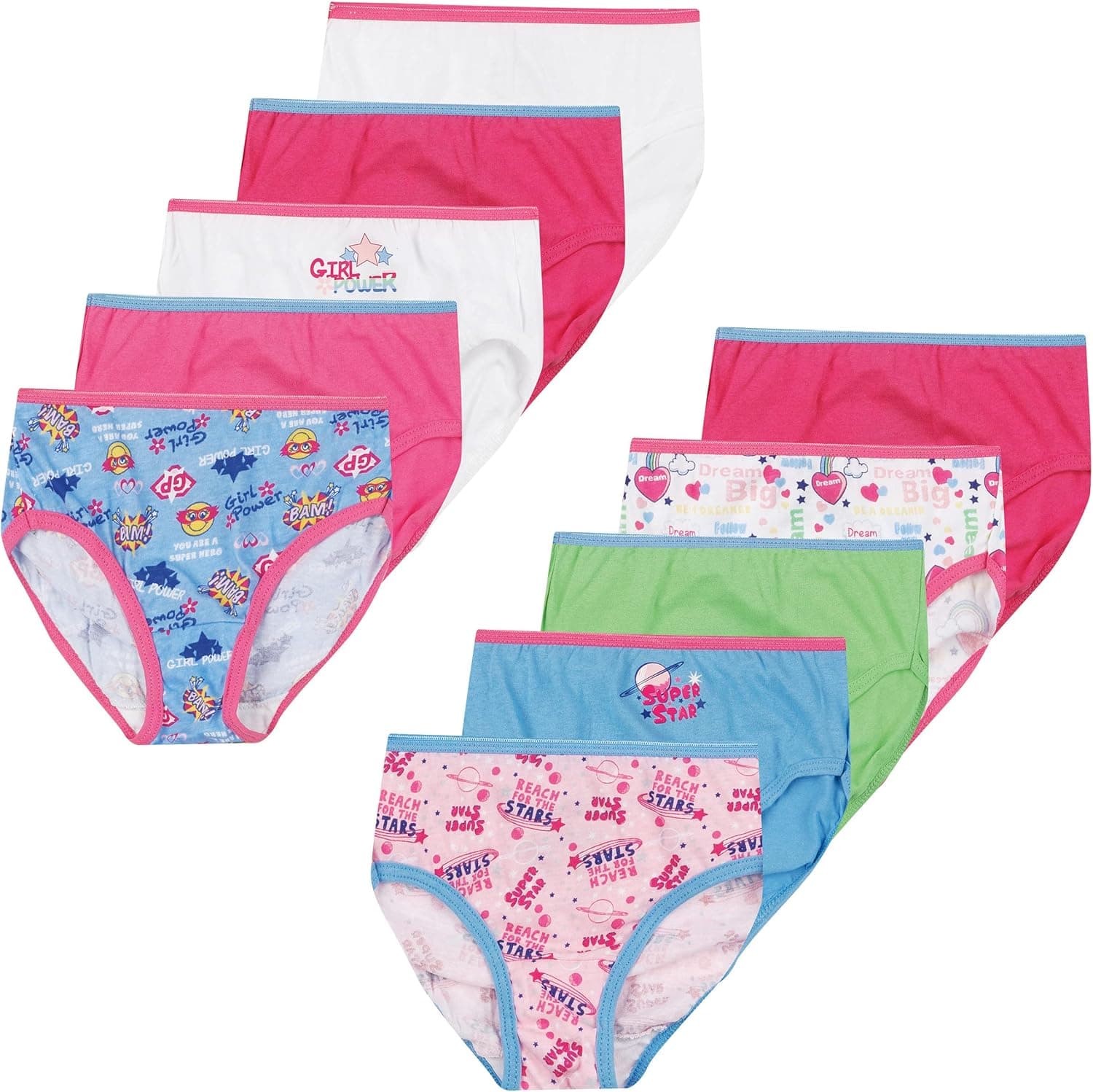 Hanes Girls and Toddler Underwear, Cotton Knit Tagless Brief, Hipster, and Bikini Panties, Multipack (Colors May Vary)