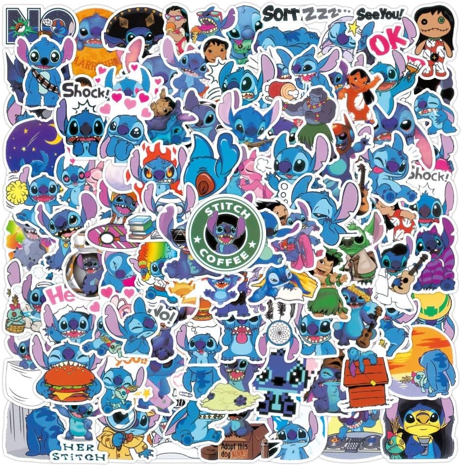 Hibijou 100PCS Lilo & Stitch Stickers Water Bottles Cartoon Stickers Cute Stickers for Laptop Bumper Computer Phone Tumbler Luggage Skateboard Stickers Decals for Kids Teens Adults