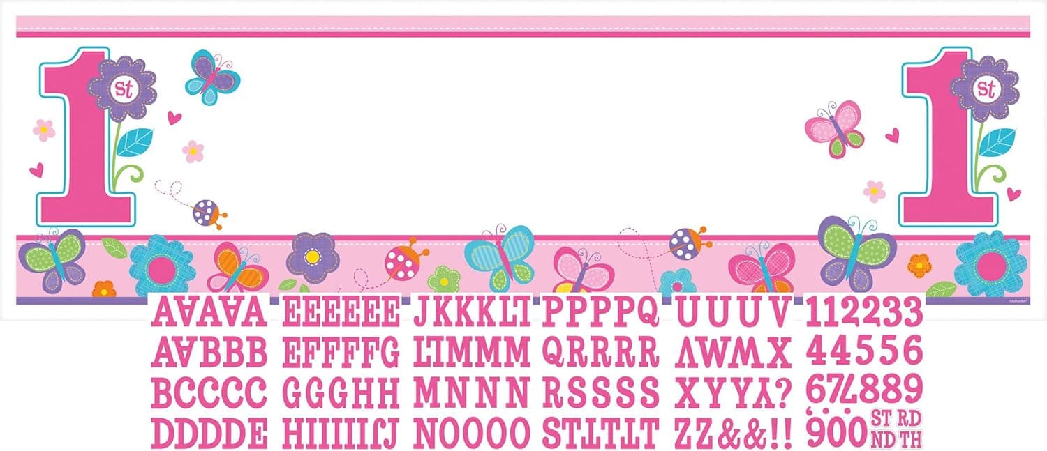 Amscan Sweet Birthday Girl 1st Birthday Personalized Giant Sign Banner, 65" x 20", White/Pink