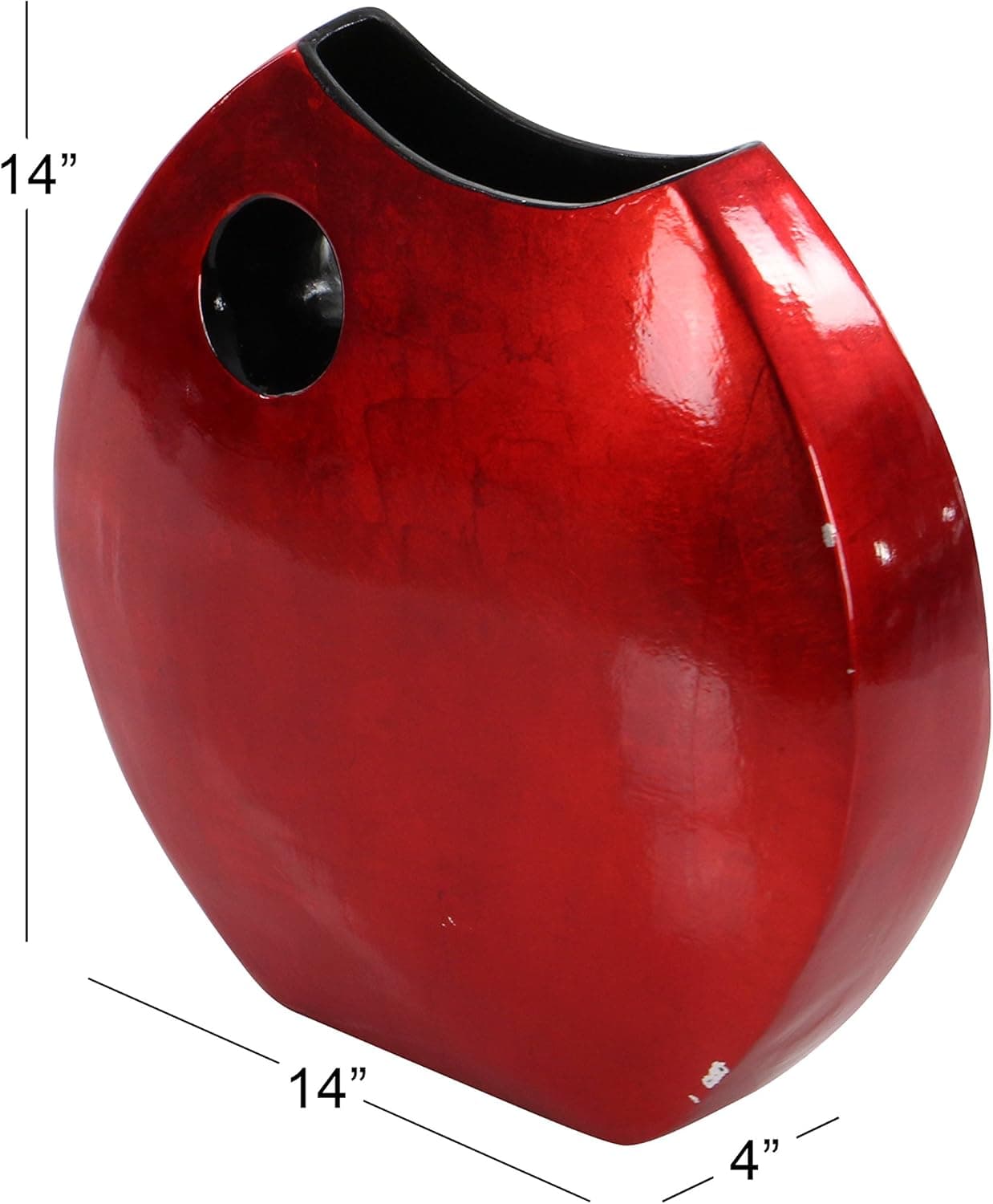 Deco 79 Ceramic Lacquer Vase, 14 by 14-Inch, Red