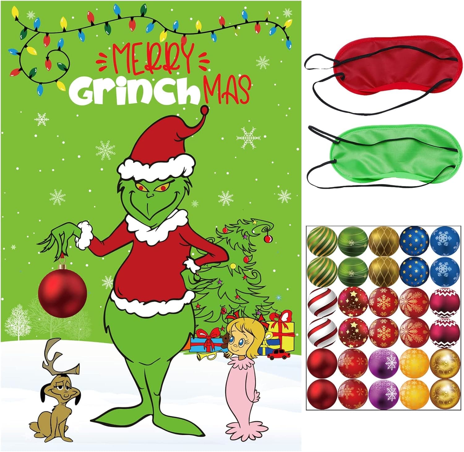 Pin the Christmas Ball on the Grinch Christmas Party Games for Kids - Grinchmas Party Games Classroom Christmas Eve Party Decorations Supplies