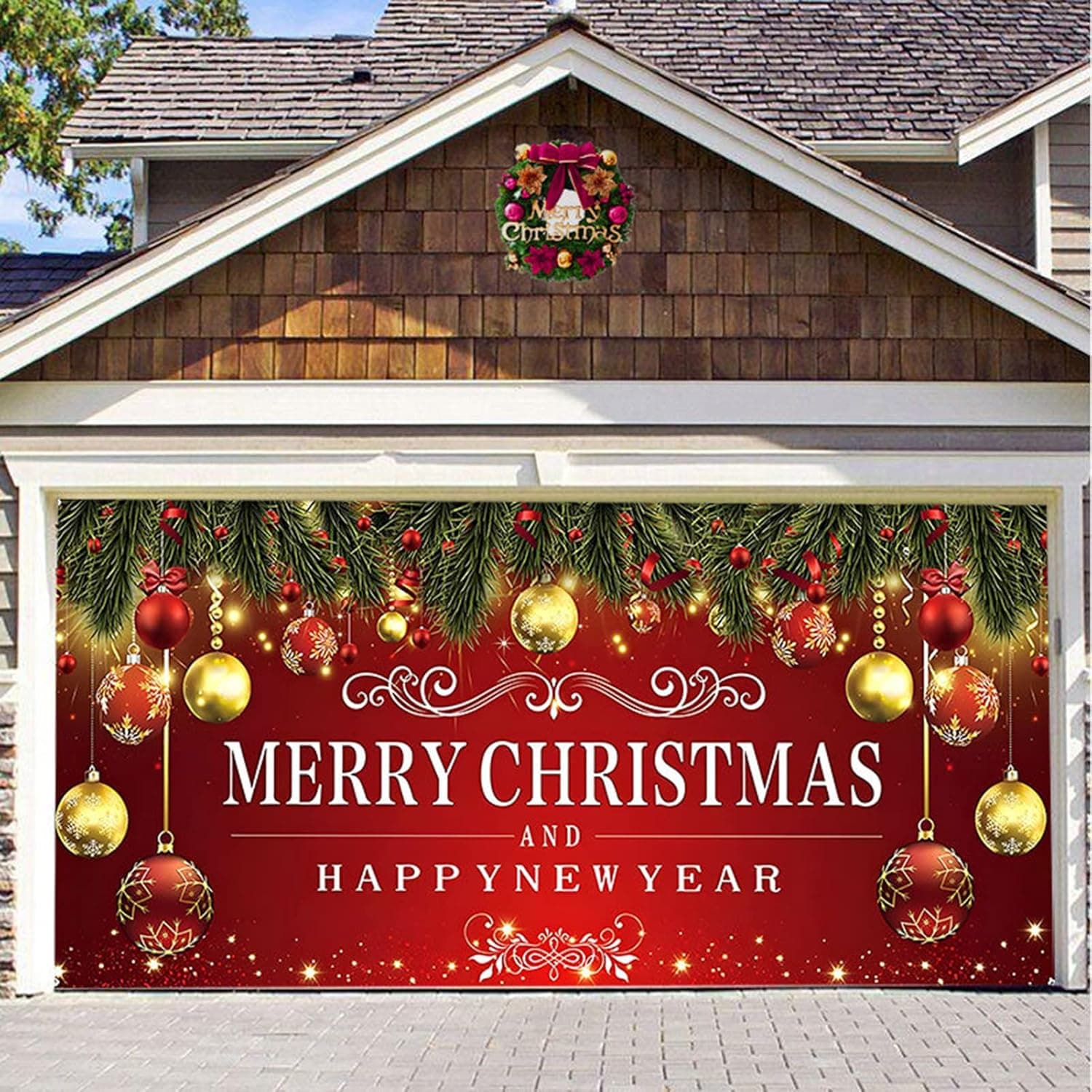7 X 16 FT Christmas Garage Door Banner Merry Christmas Holiday Banner Garage Door Cover Garage Murals Large Door Cover Decoration Indoor Outdoor Christmas Holiday Backdrop Decoration
