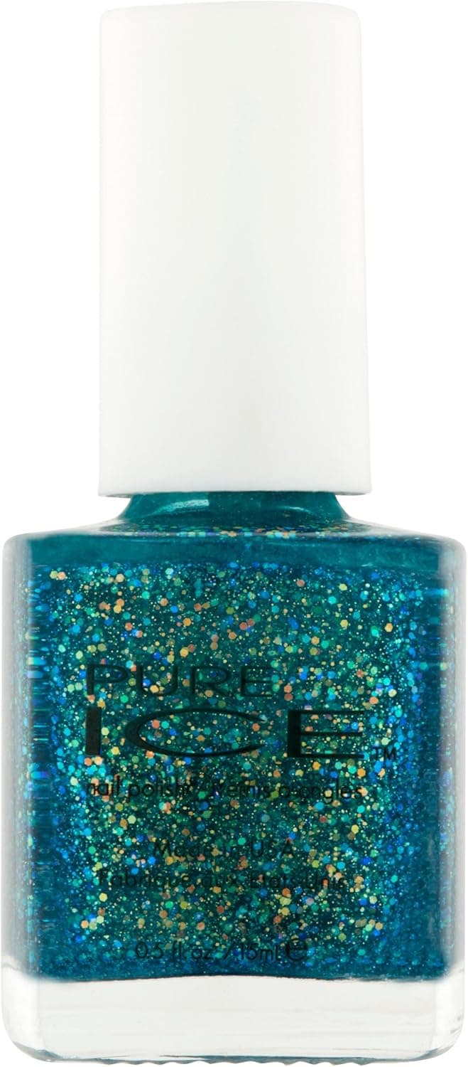 Bari Pure Ice Nail Polish, 1020 Watch Me Go (Green Glitter), 0.5 oz