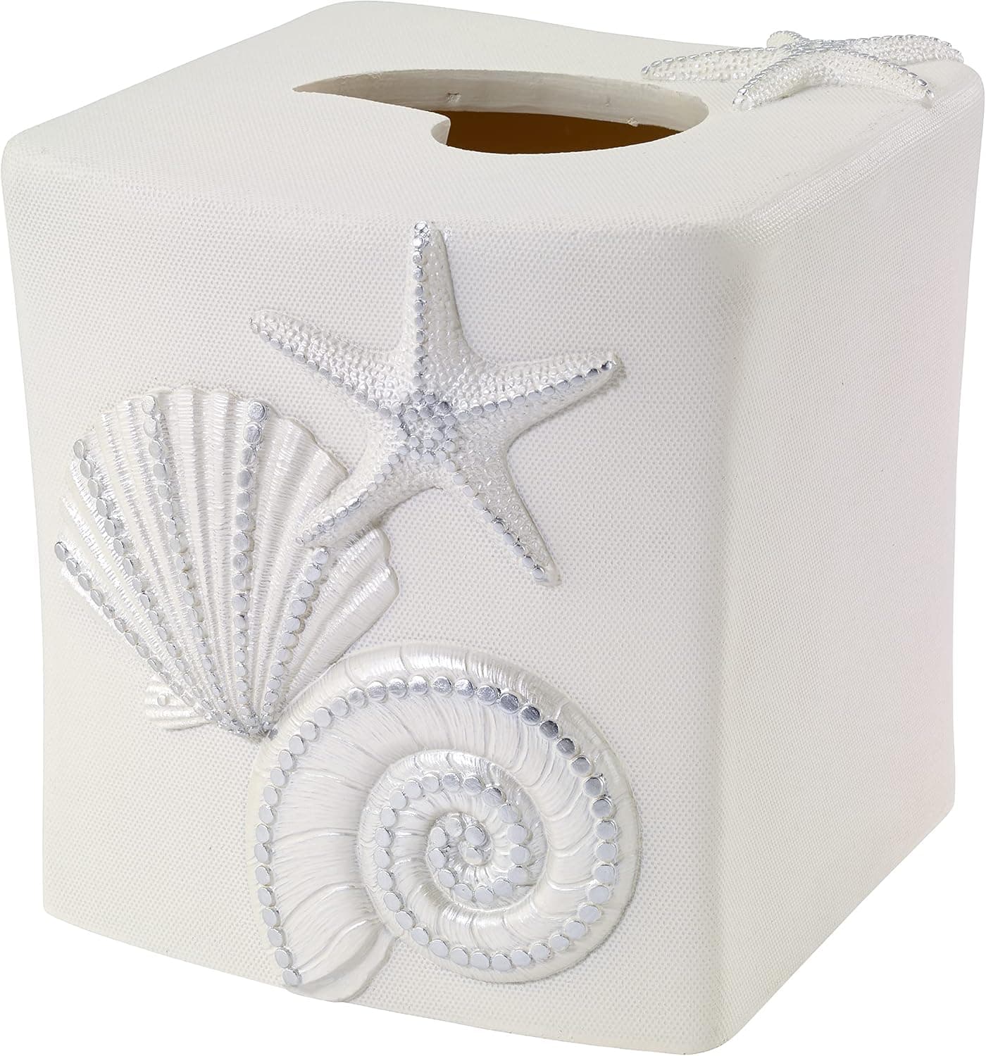 Avanti Linens - Tissue Box Cover, Decorative Home Essentials, Sea Bathroom Accessories (Sequin Shells Collection)