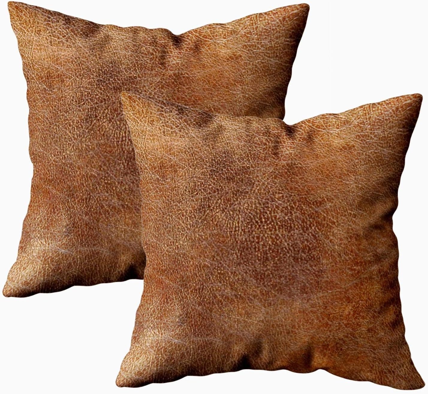 Capsceoll 2PCS Leather Camel Brown Print 144 Cowhide Decorative Throw Pillow Case 18X18Inch,Home Decoration Pillowcase Zippered Pillow Covers Cushion Cover with Words for Book Lover Worm Sofa Couch