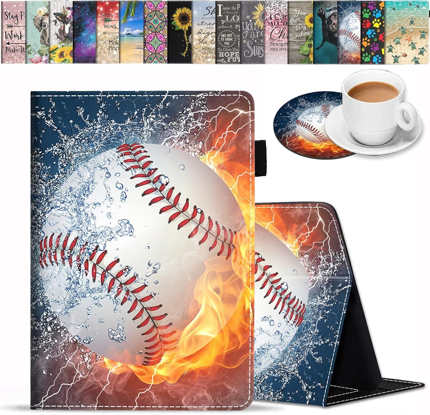FVAENDHIO Case for Amazon Fire HD 8 & Fire HD 8 Plus Tablet (10th Generation, 2020 Release) - Premium PU Leather Cover with Auto Sleep Wake, Burning Baseball Fire and Water