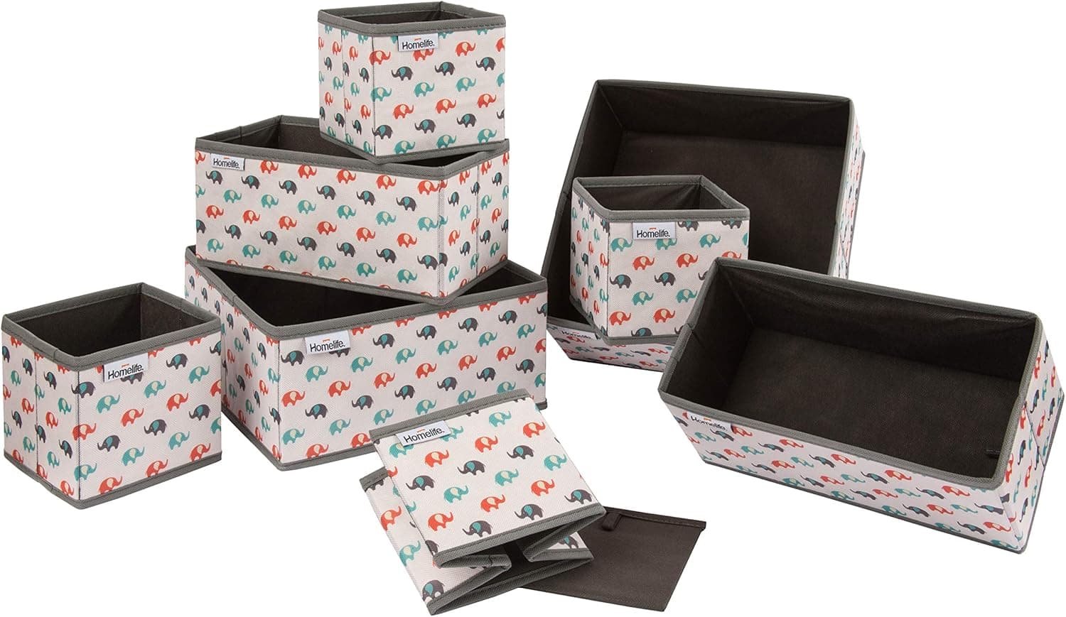 Homelife Dresser Drawer Organizer, Set of 8 Elephant Nursery Pattern Foldable Wardrobe Storage Boxes Dividers Cubes for Socks, Baby, Closet