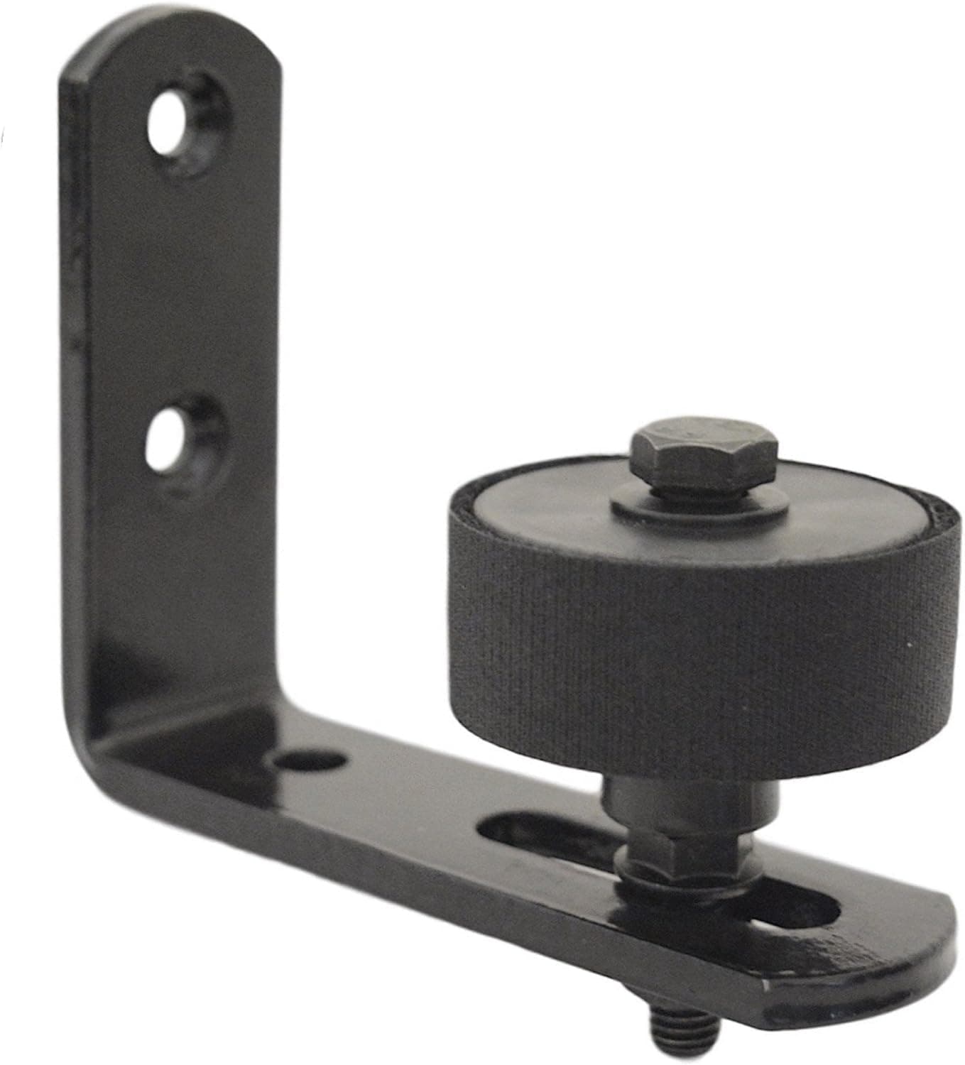 Adjustable Barn Door Stay Roller Floor Guide - Black Powder Coated Steel Bracket Channel Wall Mount - Universal Fit Sliding Barn Door Bottom Guide Quiet Not Abrasive Padded Roller Guide Protection