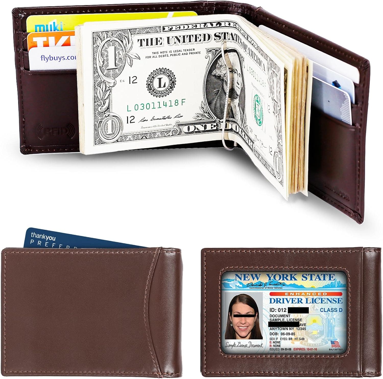 Men's RFID Blocking Leather Wallet with Money Clip - Front Pocket Bifold Wallet With USD Money Clip (brown)