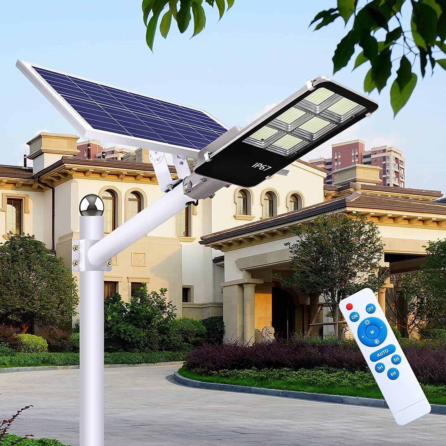 LOPMQRV 1000 Watt Solar Street Lights, with Remote Control 85000 lm LED Solar Outdoor Commercial Light IP67 Waterproof Dusk to Dawn Solar Light 6500K Super Bright Solar Flood Light