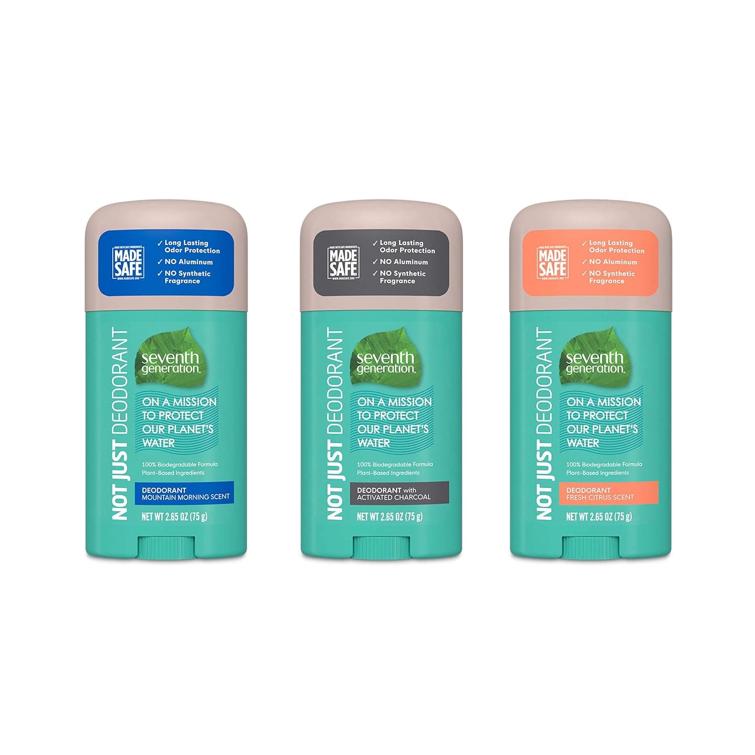 Seventh Generation Aluminum-Free Deodorant Variety Pack Mountain Morning, Fresh Citrus, Activated Charcoal Collection 2.65 oz 3 Count