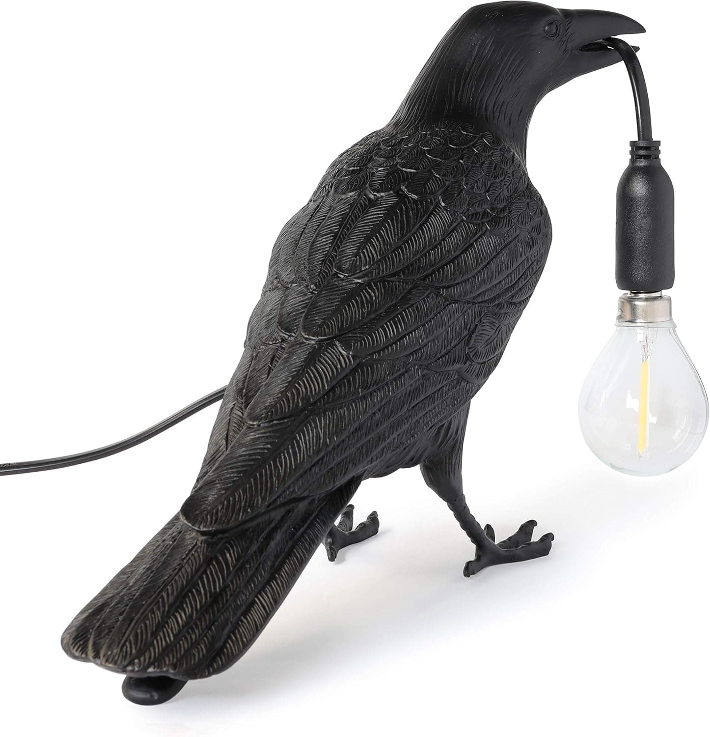 Cosy Meadow Crow Lamp Raven Lamp Light - Unique Quirky Indoor Home Decor for Table, Desk, Floor, Bedrooms, Black Bird Goth Resin Fixture