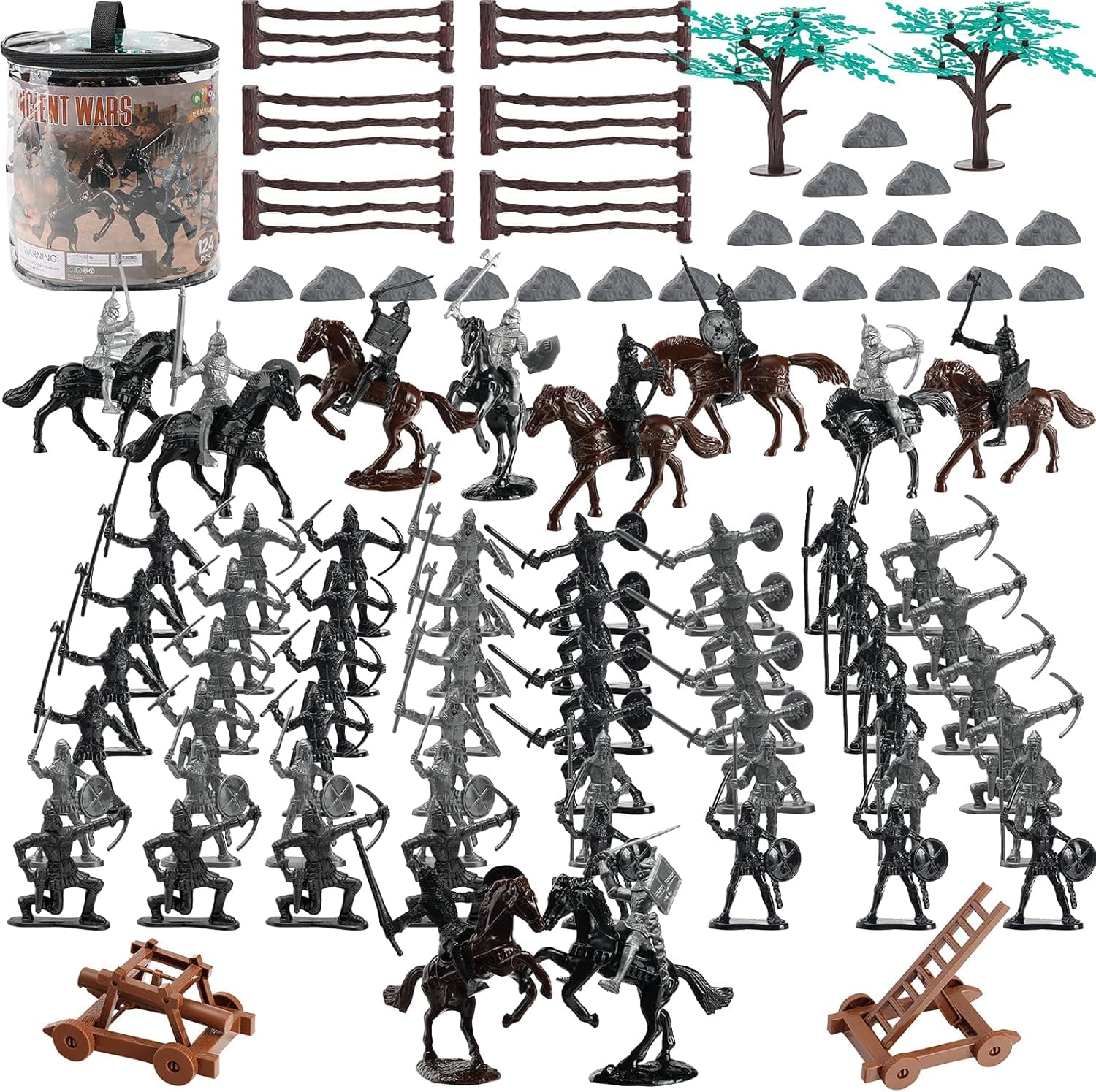AMOR PRESENT 124 PCS Medieval Knights Toys Figurines for Kids Children Medieval Playsets