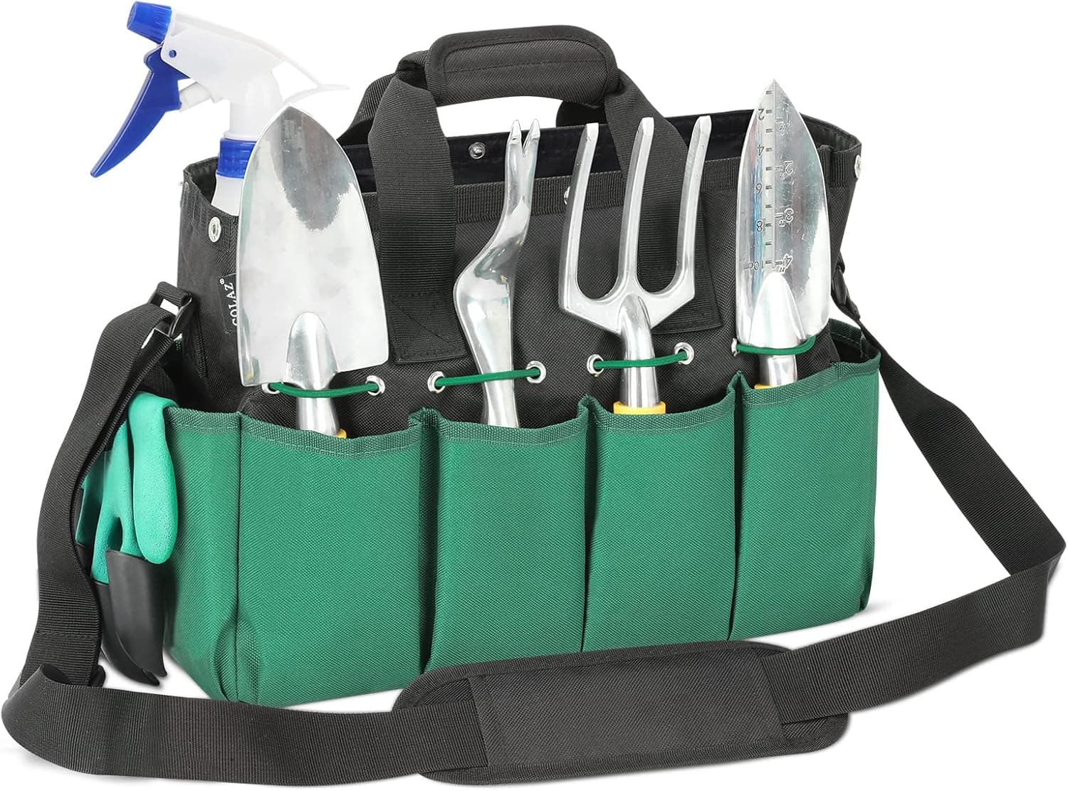 Garden Tool Bag, COLAZ Heavy Duty Adjustable Shoulder Strap Canvas Garden Tote Bag with Pockets for Woman Home Tool Organizer Storage (Tools Not Included)