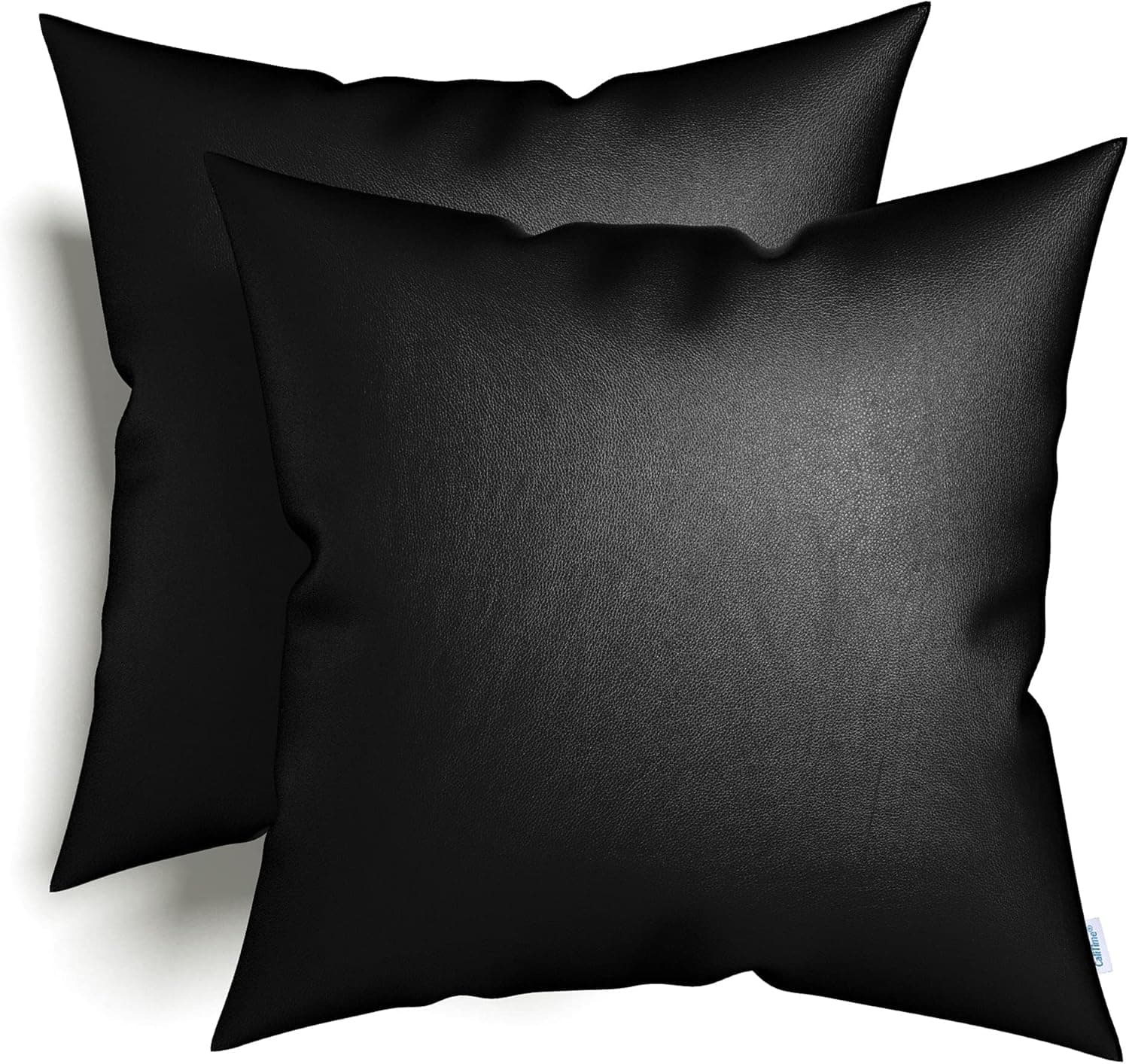 CaliTime Throw Pillow Cases Pack of 2 Modern Solid Dyed Soft Faux Leather Decorative Cushion Covers Shells for Couch Sofa Bedroom 18 X 18 Inches Black