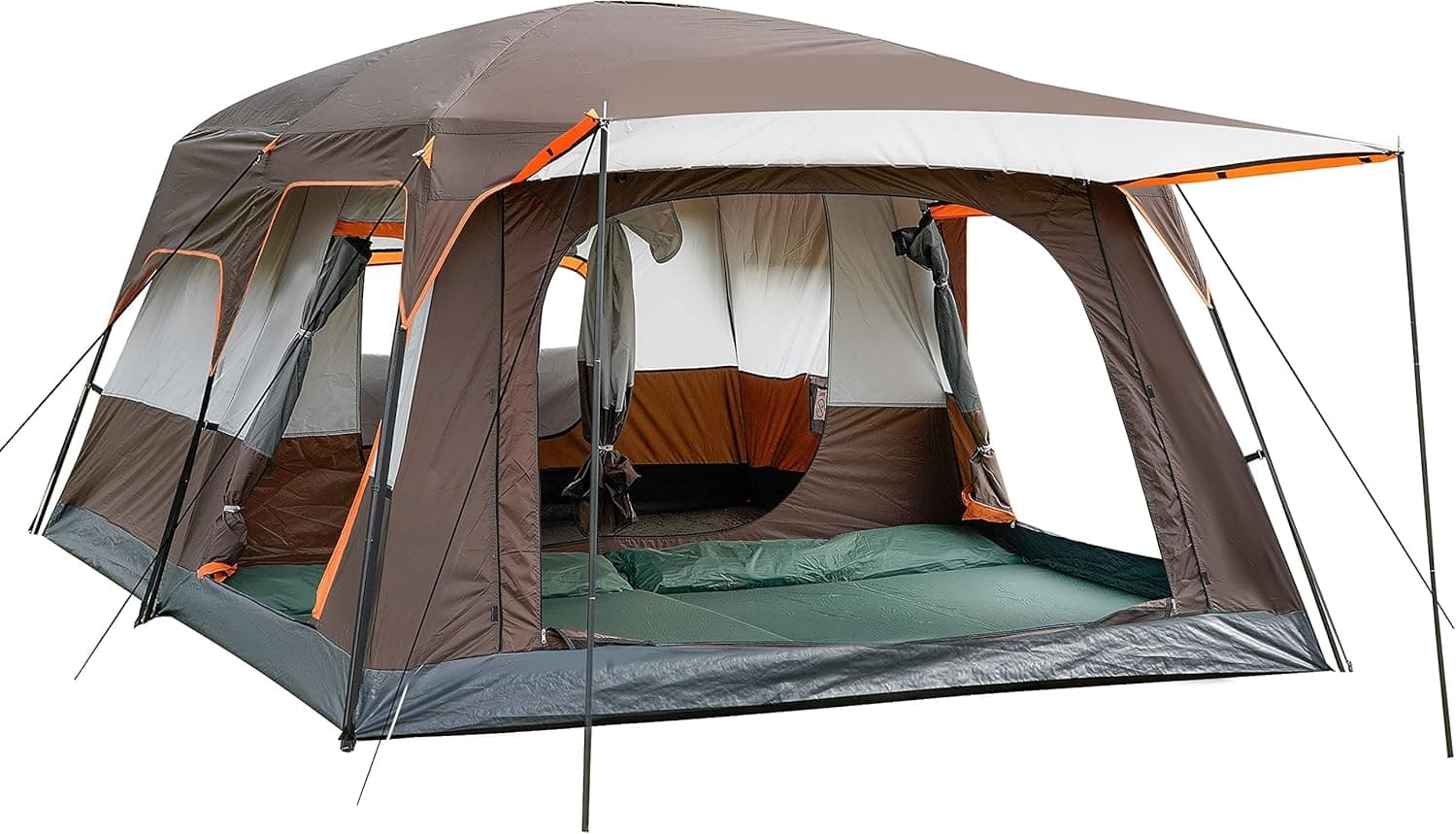 KTT Extra Large Tent 12 Person(Style-A),Family Cabin Tents,2 Rooms,Straight Wall,3 Doors and 3 Window with Mesh,Waterproof,Double Layer,Big Tent for Outdoor,Picnic,Camping,Family Gathering.