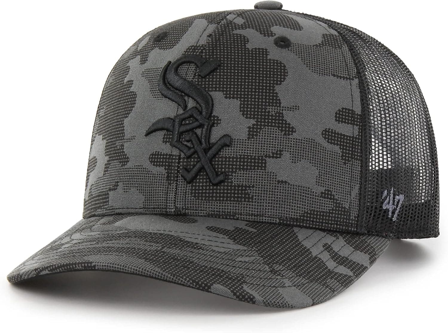 '47 MLB Black Tonal Camo Snapback Trucker Adjustable Hat, Adult One Size Fits All