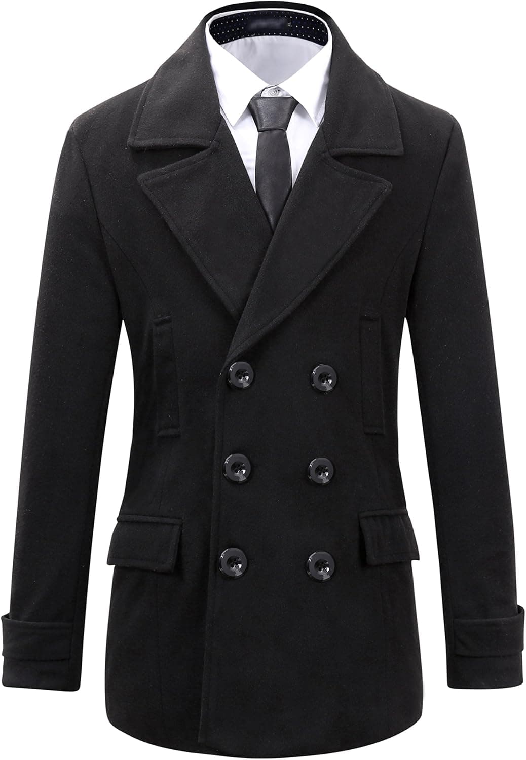 Beninos Mens Wool Slim Fit Double Breasted Half Trench Coat
