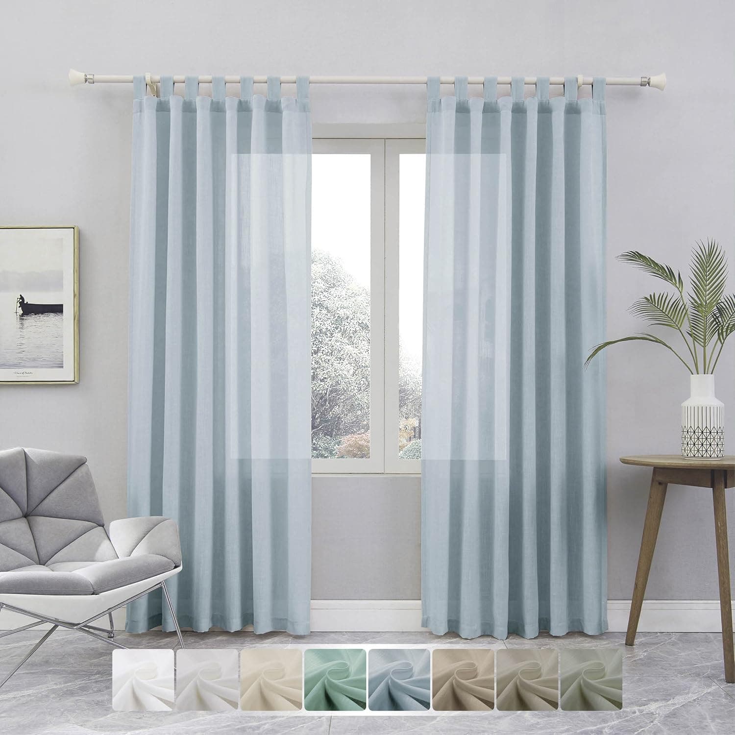 Hoydumuia Linen Curtains Tap Top Natural Linen Semi-Sheer Curtains 84 inches Long 2 Panels Set Privacy Added Premium Soft Rich Linen Drapes for Bedroom/Living Room/Sliding Door (Dusty Blue, 52"×84")