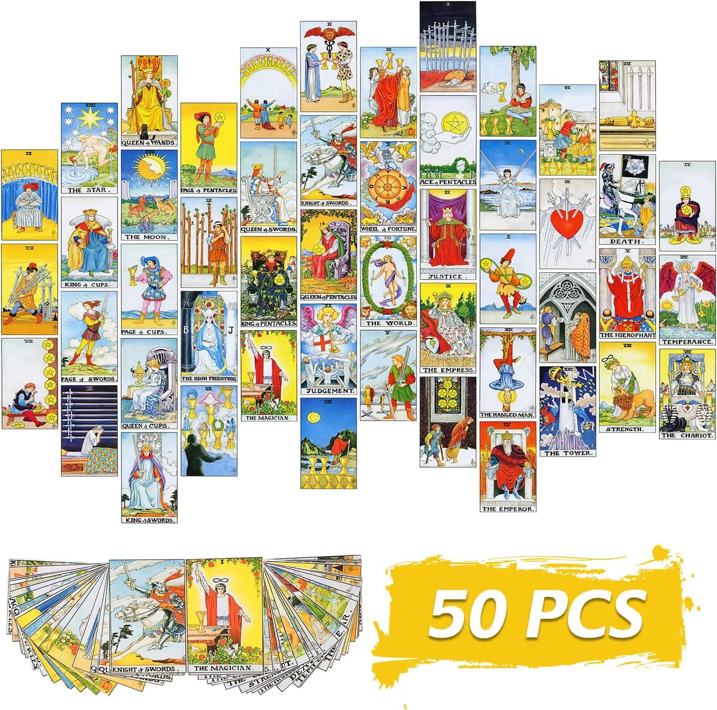 DIDIDIDO Wall Collage Kit, Tarot Card Poster as Vintage Decor, Retro Poster for Astrology Room Decor (50 PCS, 4x6 Inch)
