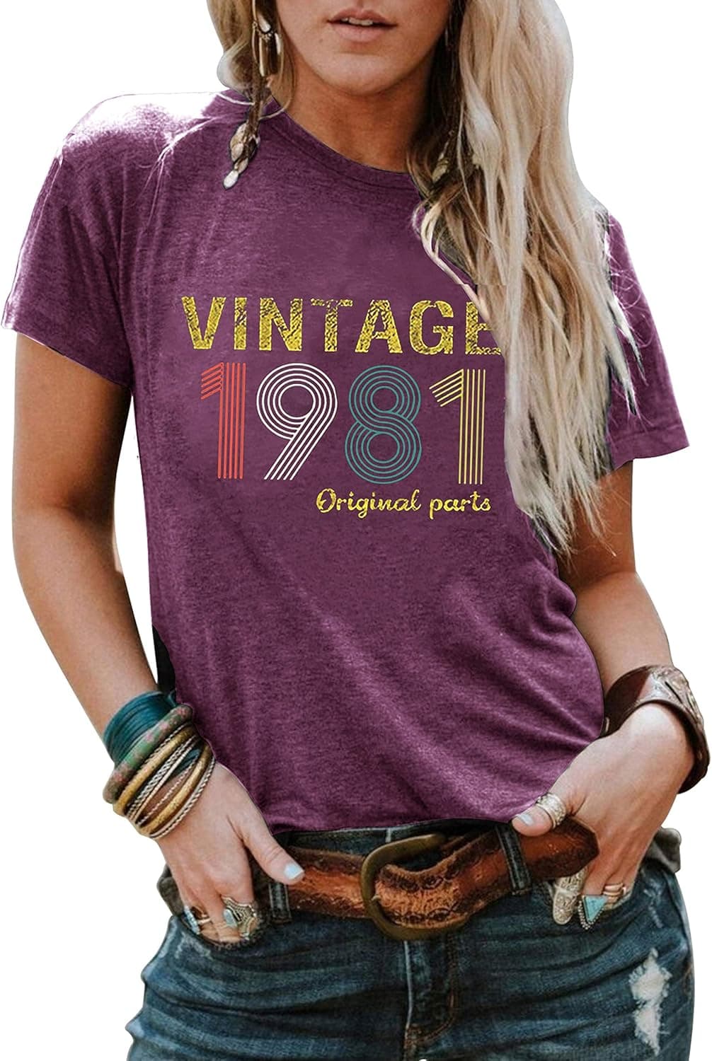 Vintage 1981 T Shirt Women Original Parts Letter Tees 40th Birthday Shirts for Gift Cute Birthday Party Shirt Tops