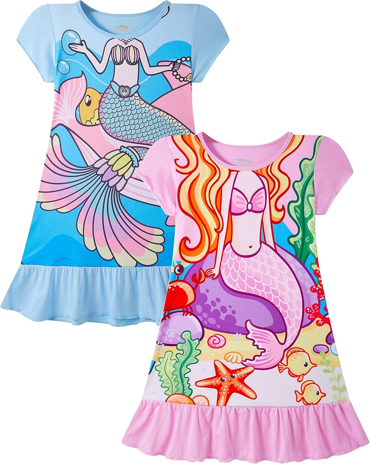 LOLPIP Nightgowns for Girls 2-Pack Cotton Casual Dresses Kids Night Gowns 3-10 Years