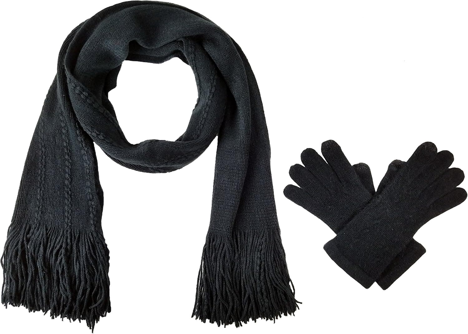 BRUCERIVER Women's Knit Scarf & Glove Set Touchscreen Function Cashmere Feel Cable Design