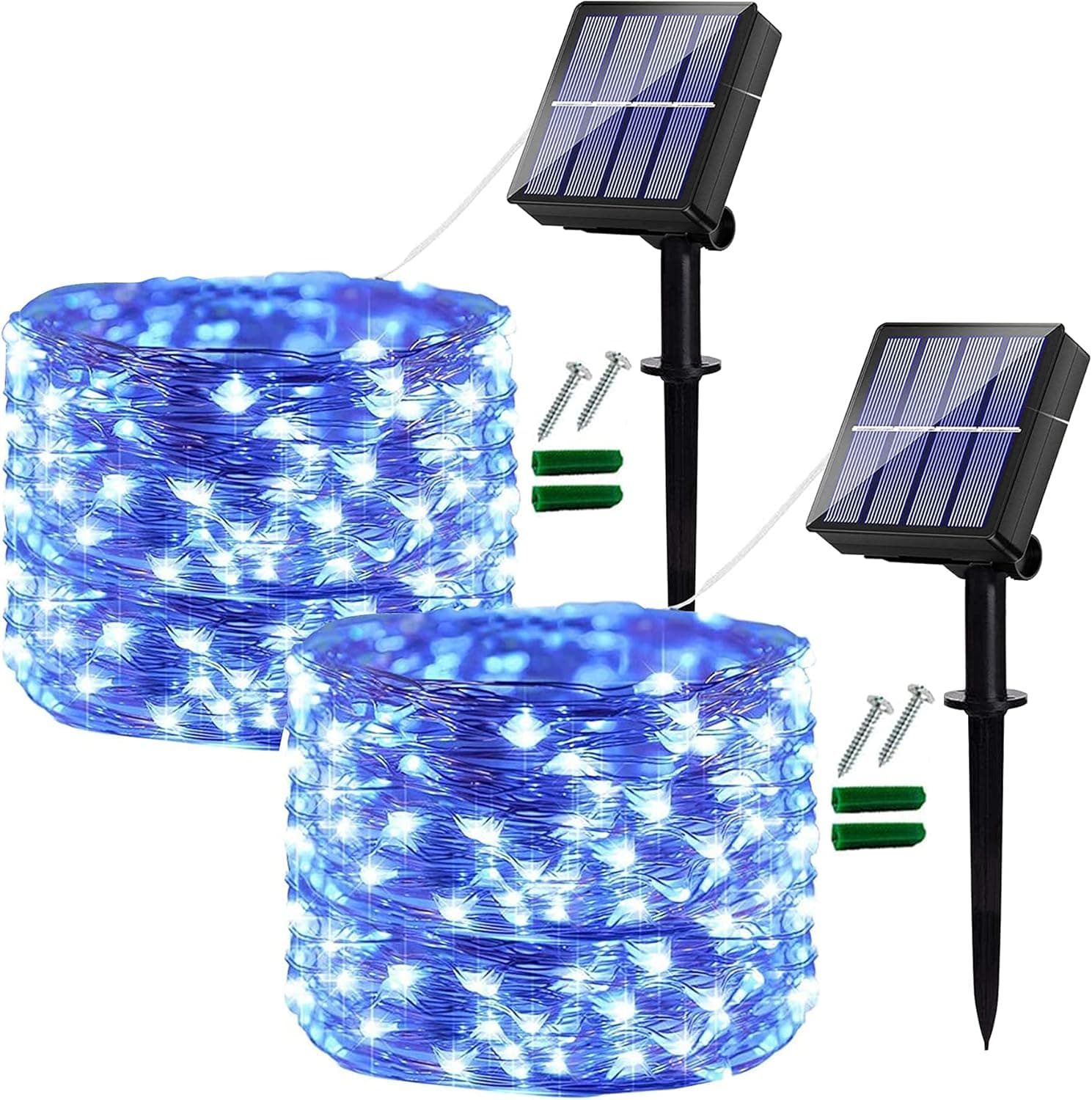 Solar Fairy Lights Outdoor, 2 Pack Each 46FT 120 LED Solar Lights Outdoor Waterproof 8 Modes Copper Wire Decorative Solar String Lights for Garden, Patio, Festival, Party (Blue)