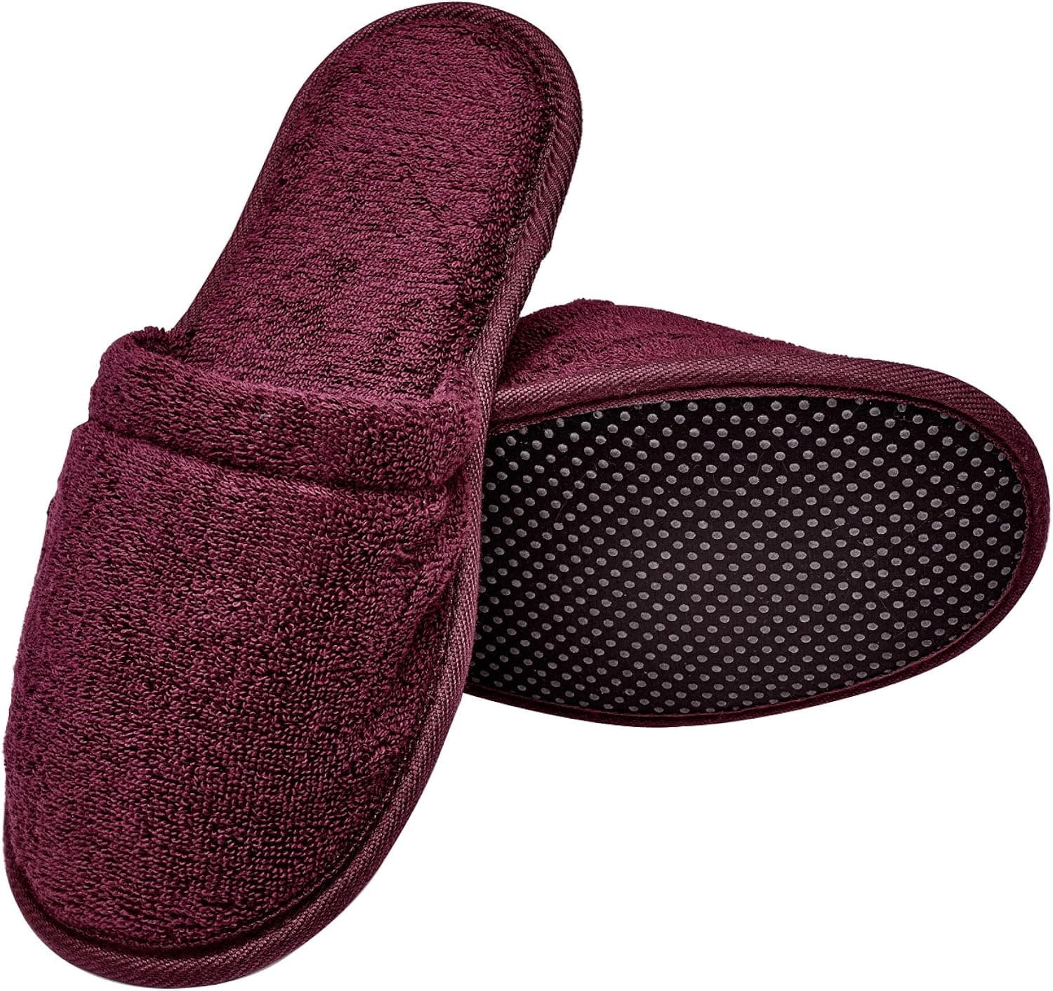 Arus Men's Organic Turkish Terry Cotton Memory Foam Spa Slippers Burgundy L/XL