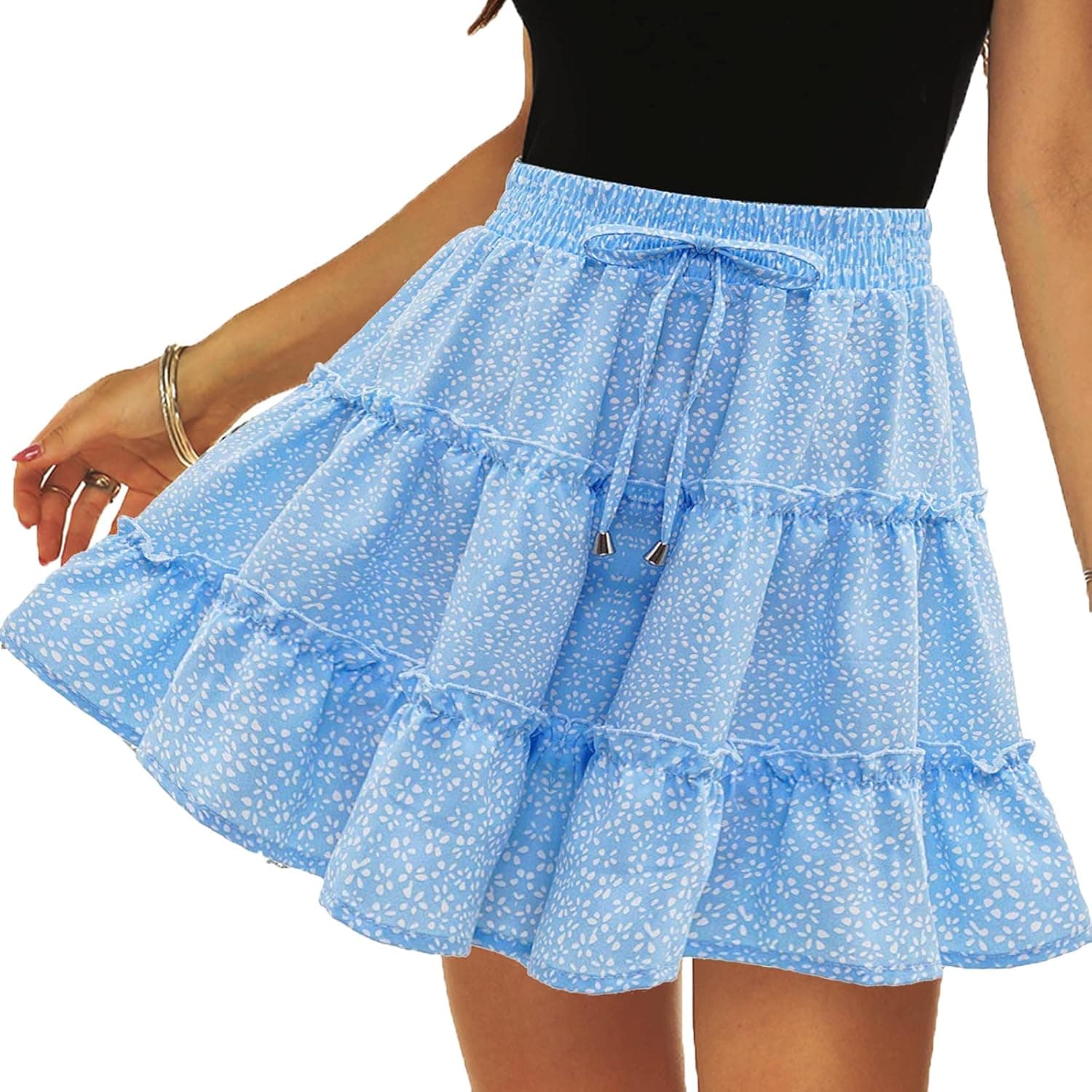 POGTMM Women's Boho Floral Print Skirt Elastic A-Line Mini Skirt High Waist Summer Beach Skirt