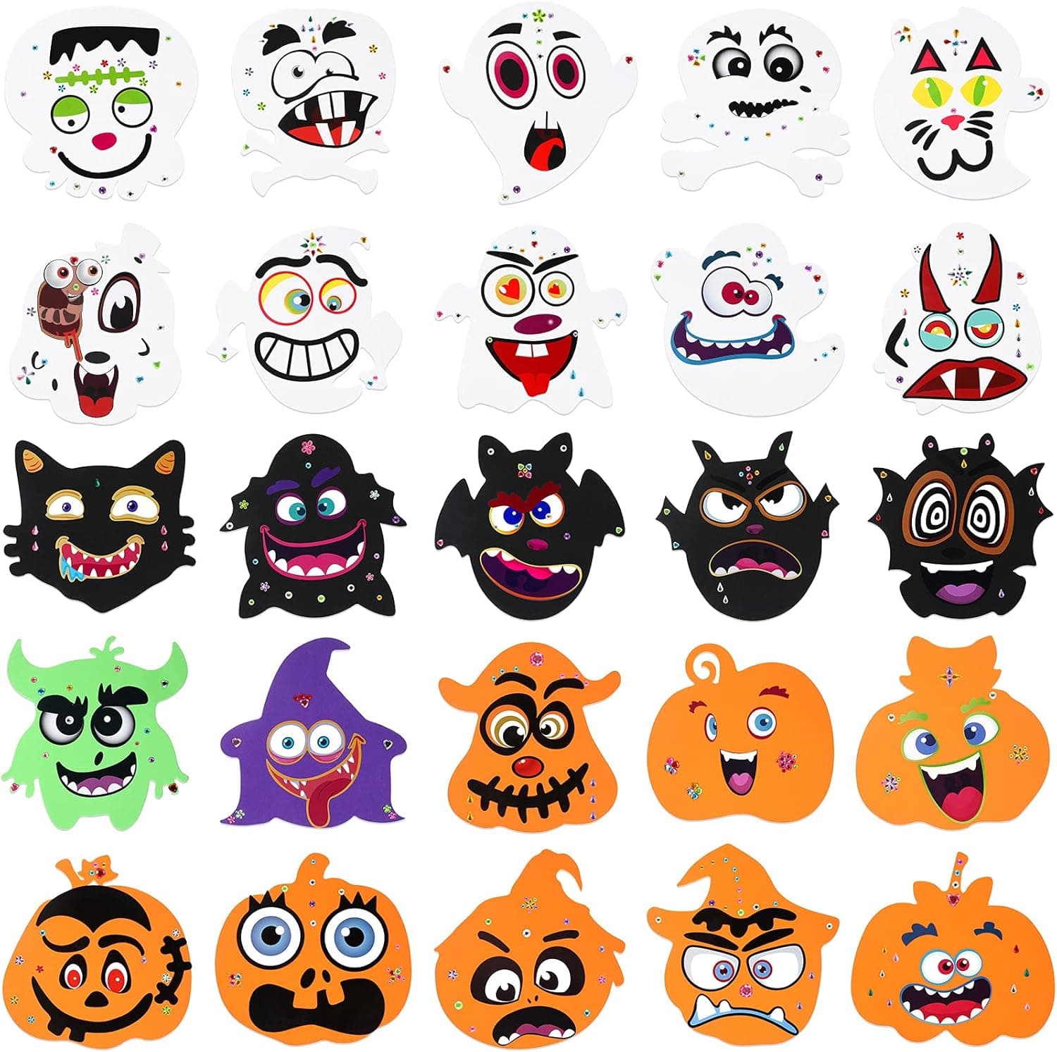 164 pcs Halloween Foam Stickers Kits Glitter Halloween Funny Face Pumpkin Expression Stickers Self-Adhesive Foam Ghost Stickers for Kids DIY Craft Trick or Treat Party Favors Halloween Decorations