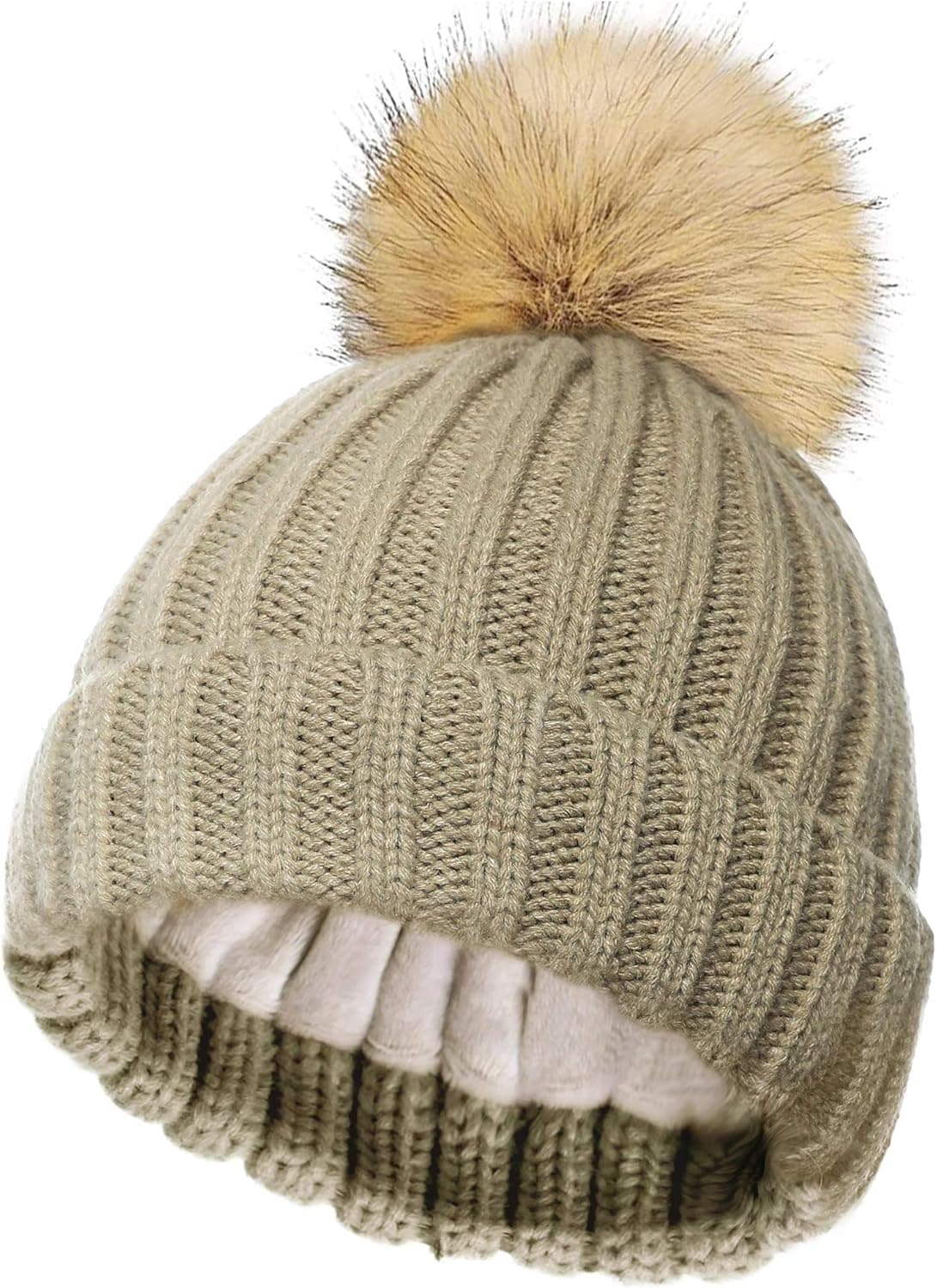 Yetagoo Knitted Warm Winter Slouchy Beanie Hats with Faux Fur Pom Pom Hat Chunky Slouchy Ski Cap (Adults and Kids)