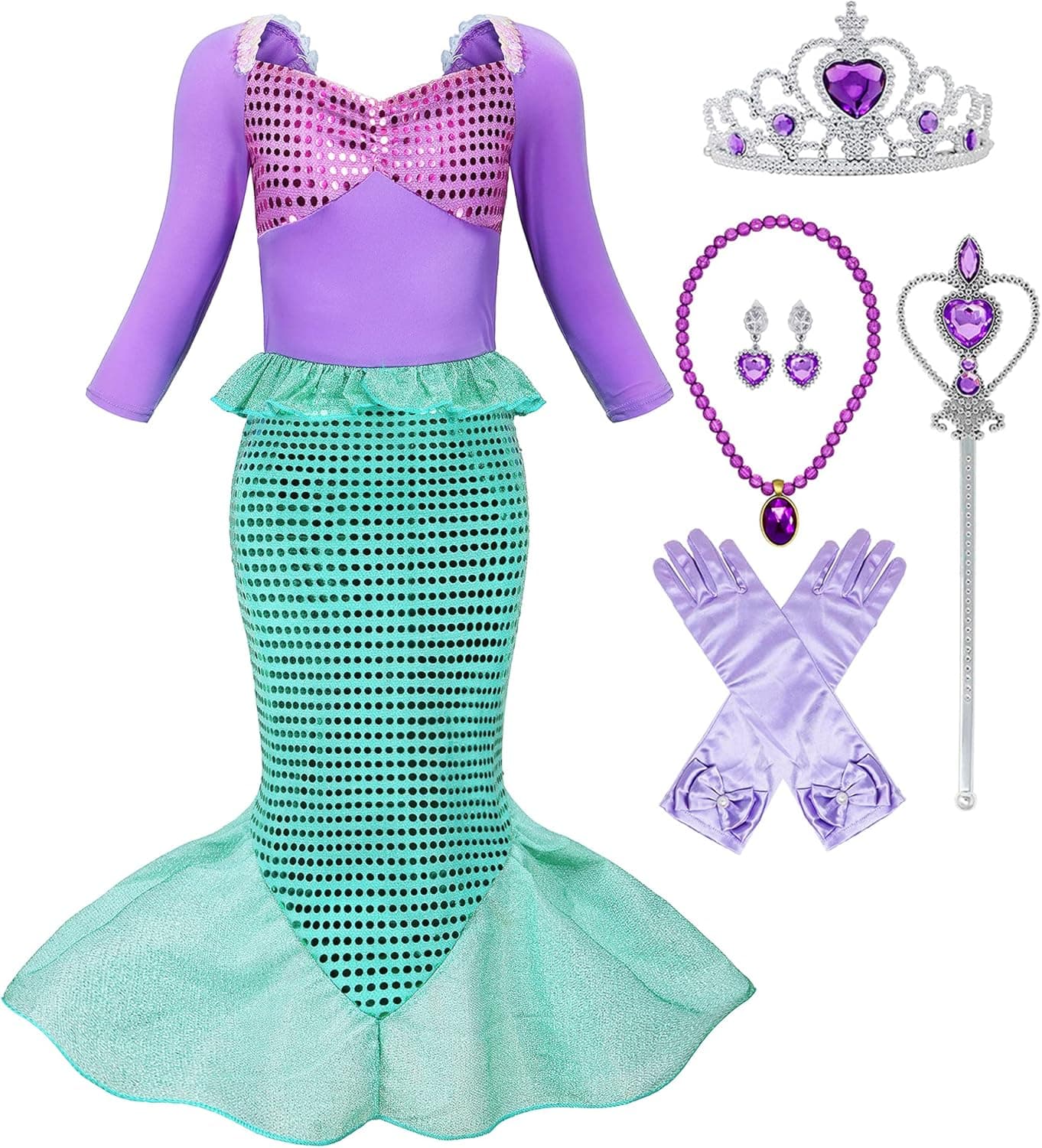 Mecamelon Little Girl Mermaid Princess Costume Party Dress Up with Accessories