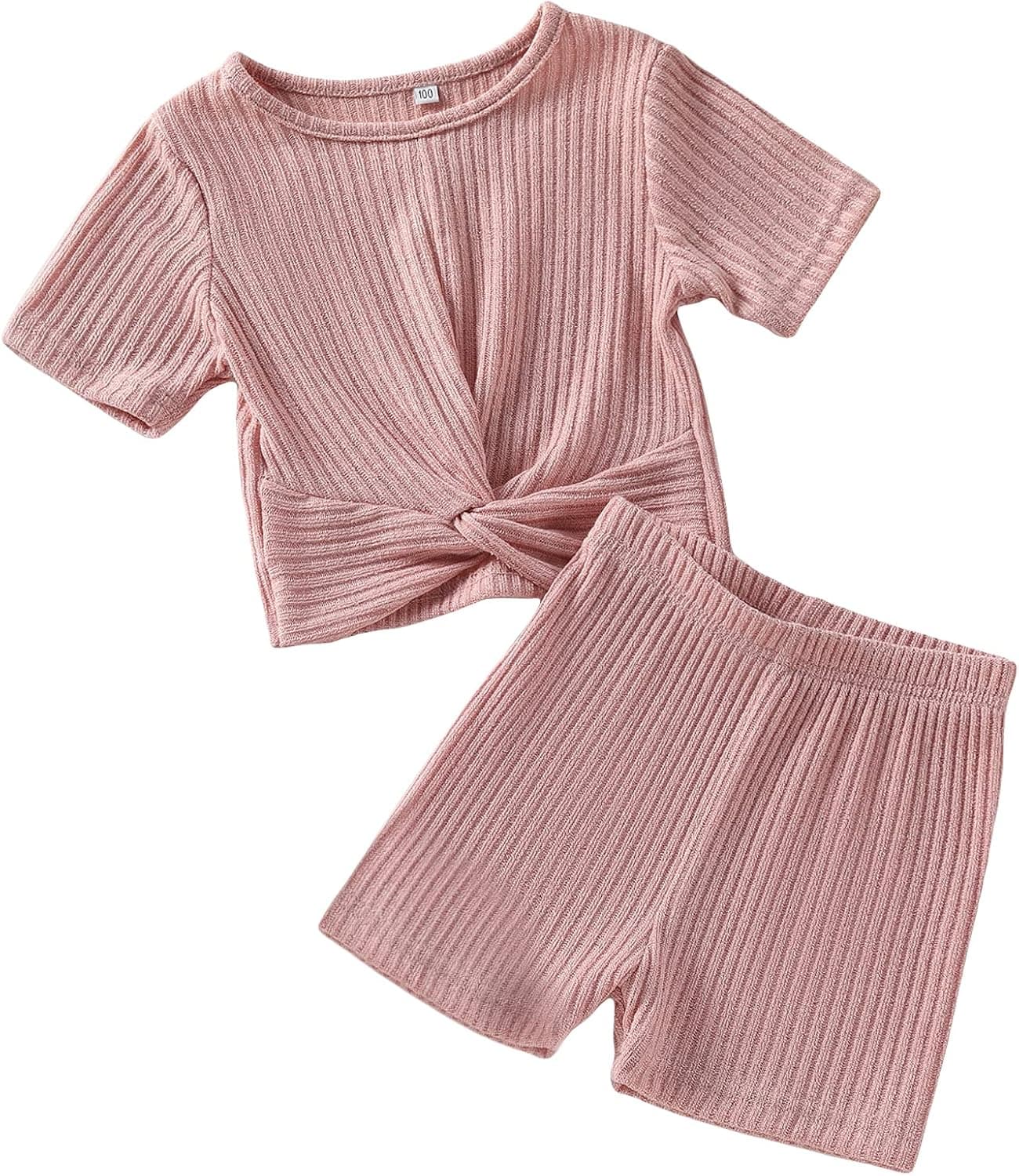 Floerns Girls 2 Piece Outfit Twist Hem Short Sleeve T Shirt and Biker Shorts Set