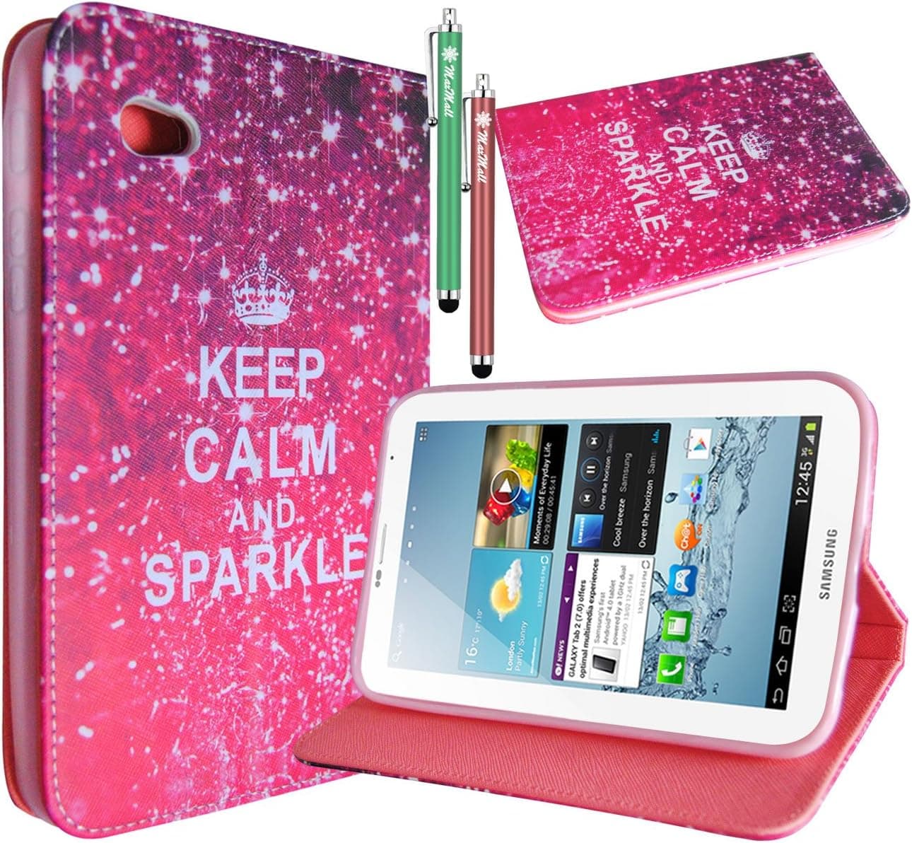 Samsung Galaxy Tab 2 7 Inch Case,MaxMall Retro Keep Calm and Sparkle Pattern design Stand PU Leather Case Soft TPU Cover Smart flip case Fit For Samsung Galaxy Tab 2 7 Inch P3100 / P3110.
