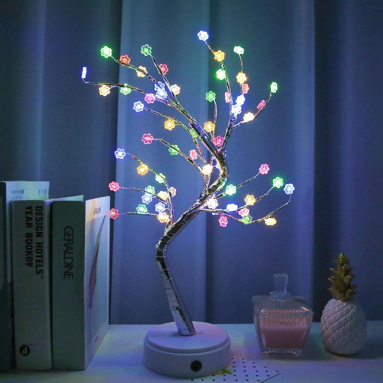 HYAL LUZ 20" Tabletop Bonsai Tree Light - 60 LED Flowers Artificial Tree Light Battery/USB Operated Mini Christmas Tree 6 Hrs Timer Adjustable Branches for Home Holiday Decoration (Multicolor)