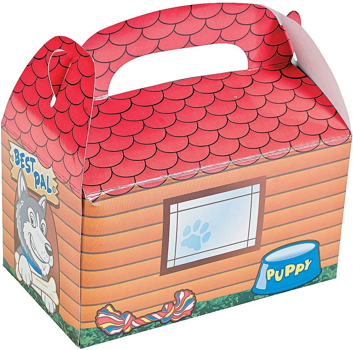 Fun Express Dog House Favor Boxes for Party - Set of 12 Treat Carriers - Kids Puppy Party Supplies