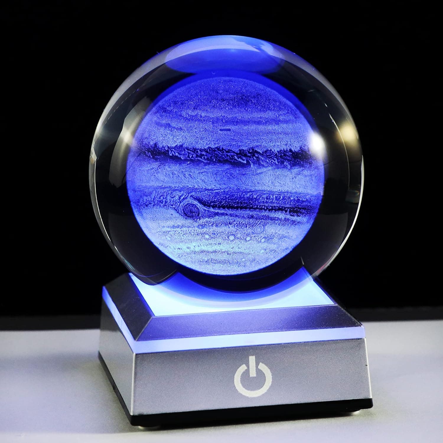 80mm 3D Engraved Jupiter K9 Crystal Ball with Silver LED Base Solar System Planets K9 Crystal Glass Globe Model Astronomy Gifts for Astronomer, Crazy Fans of Universe (Jupiter)