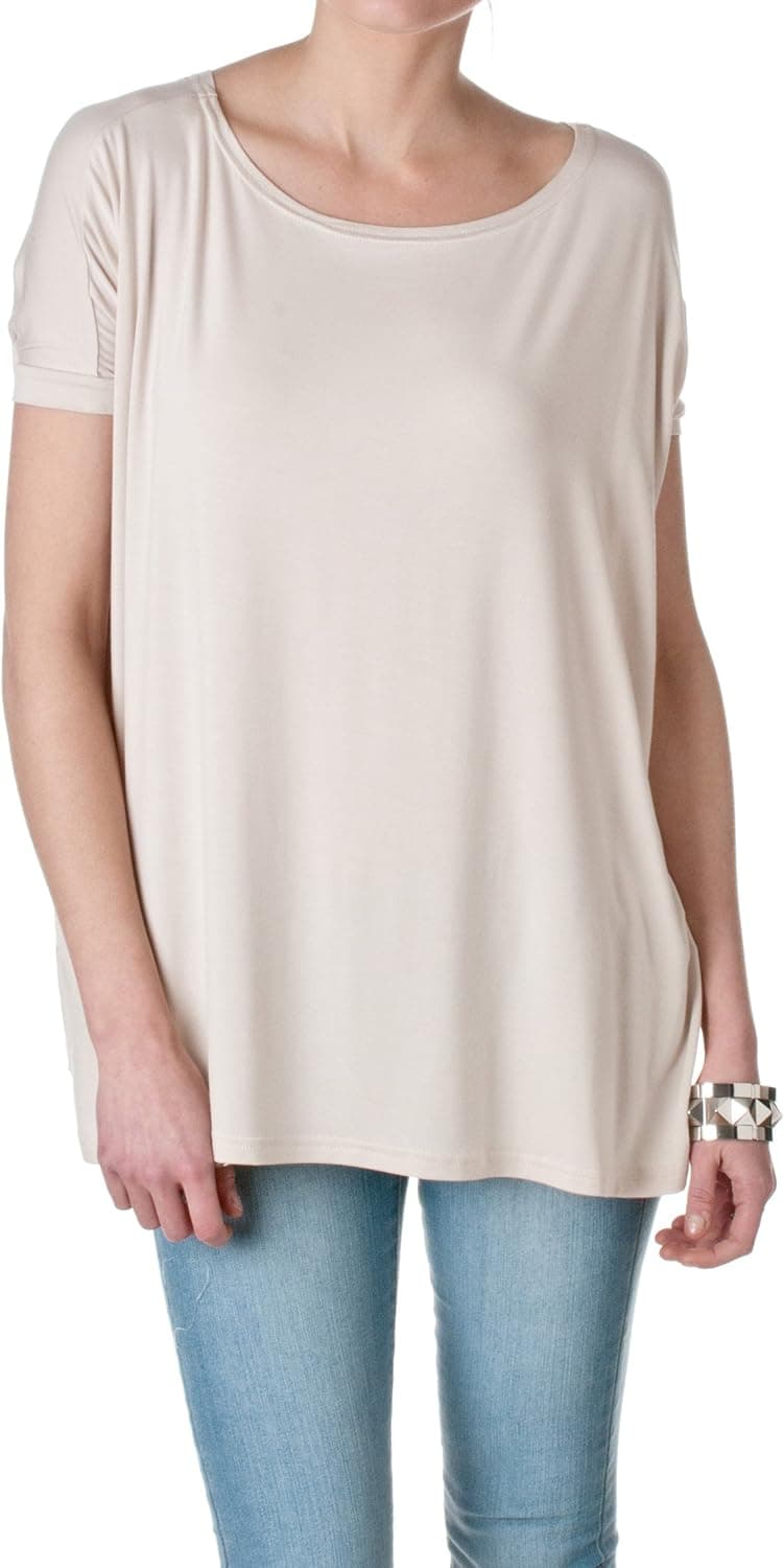 Piko 1988 Women's Short Sleeve Loose Fit Bamboo Top, Beige, Medium