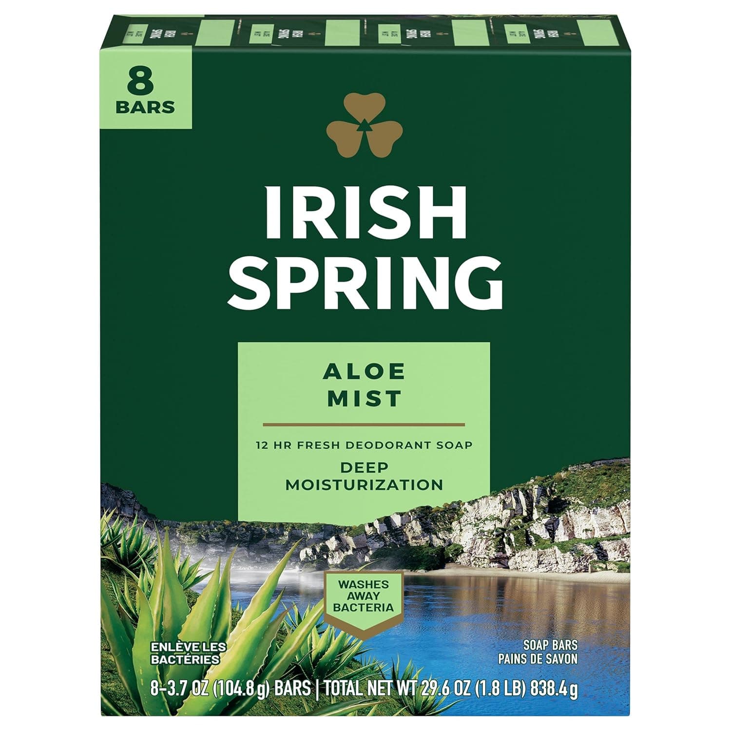 Irish Spring Aloe Bar Soap, (00035000141705), 3.7 Ounce (Pack of 8)