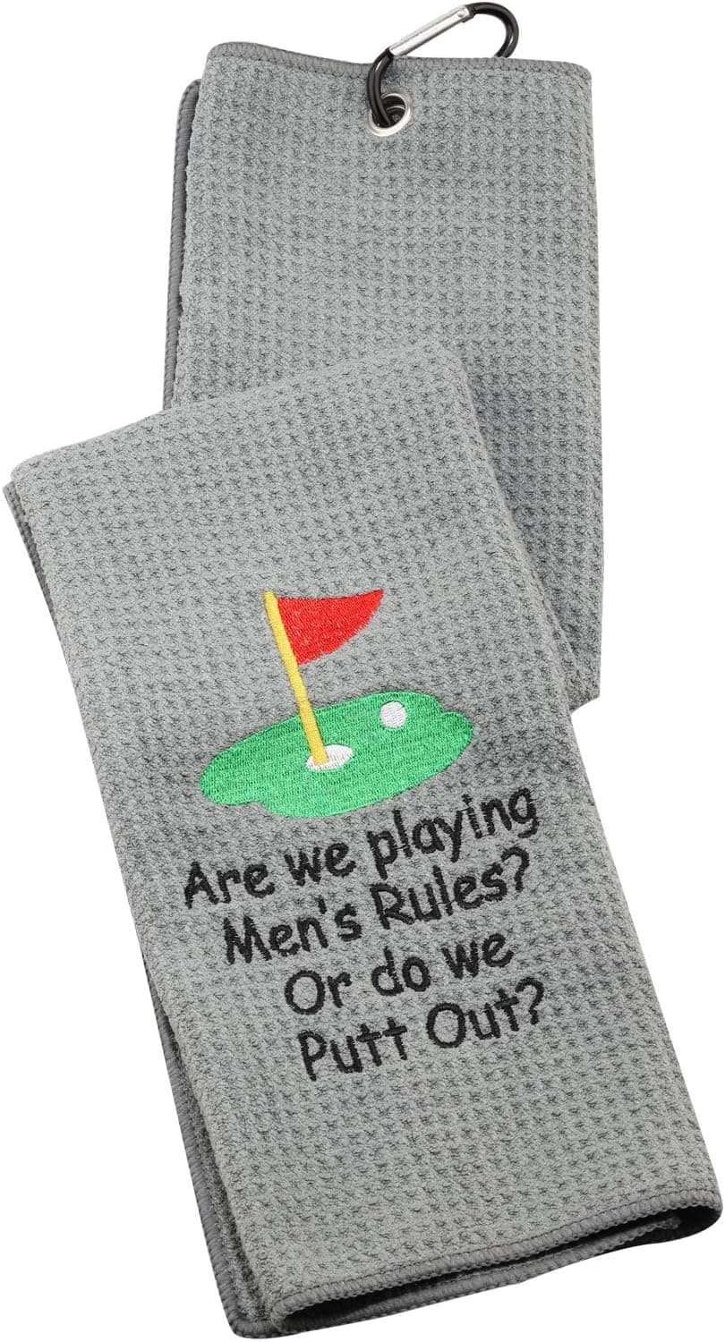 Funny Women's Golf Towel are We Playing Men’s Rules Or Do We Putt Out Funny Golf Towel with Clip (Do We Putt Out)