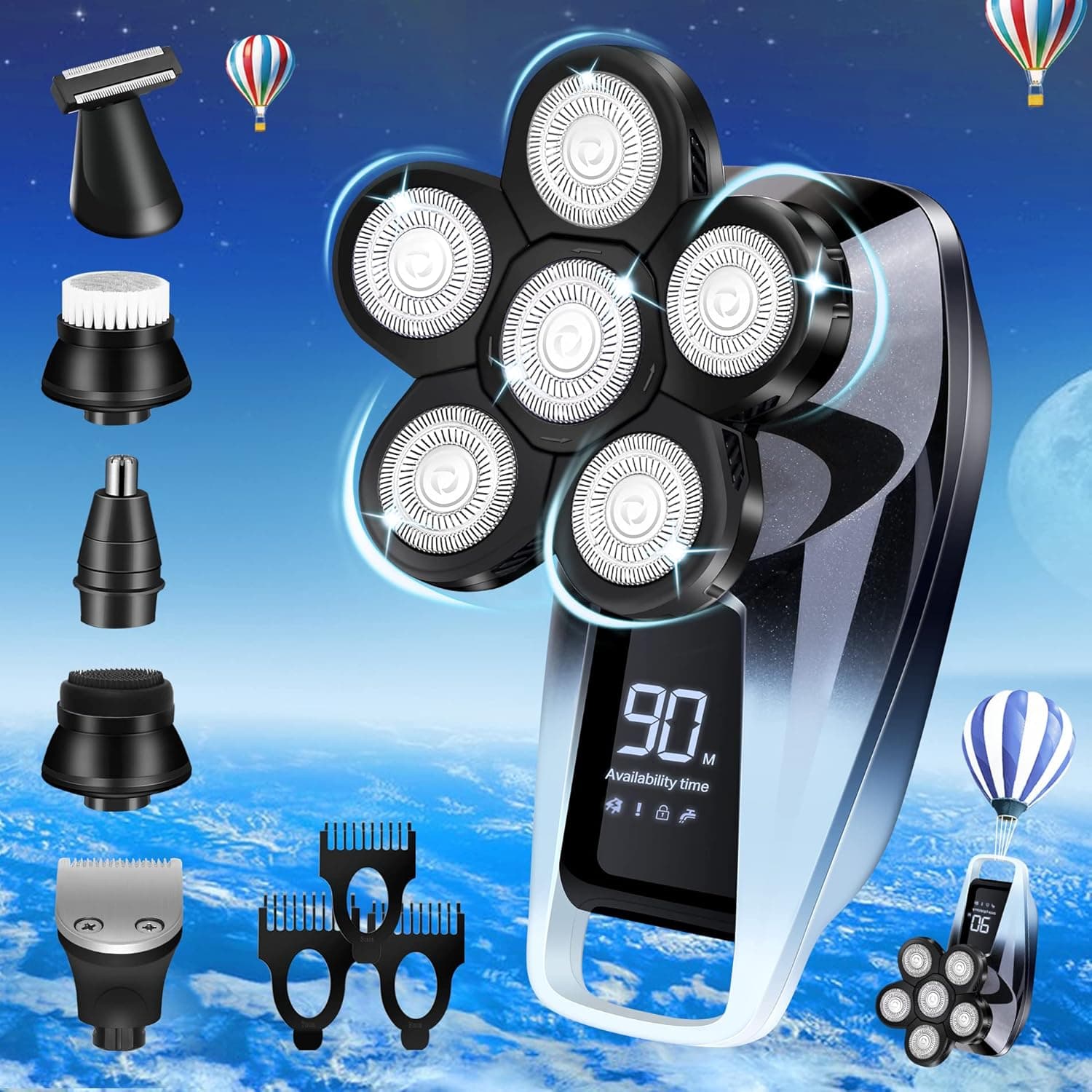 Head Shaver for Men,Bald Head Shavers,Men Electric Shavers for Face Cordless, Electric Razor for Men Head Shaver Wet and Dry, 6 in 1 Shaver for Bald Heads Rechargeable Travel Man Shaving Grooming Kit