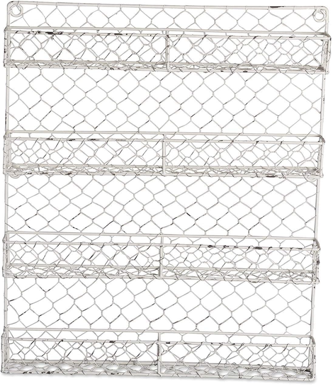 DII Farmhouse Vintage Decorative Metal Pantry Spice Rack Organizer, 17Lx2.3Wx20H", 4 Tier Spice Rack - White