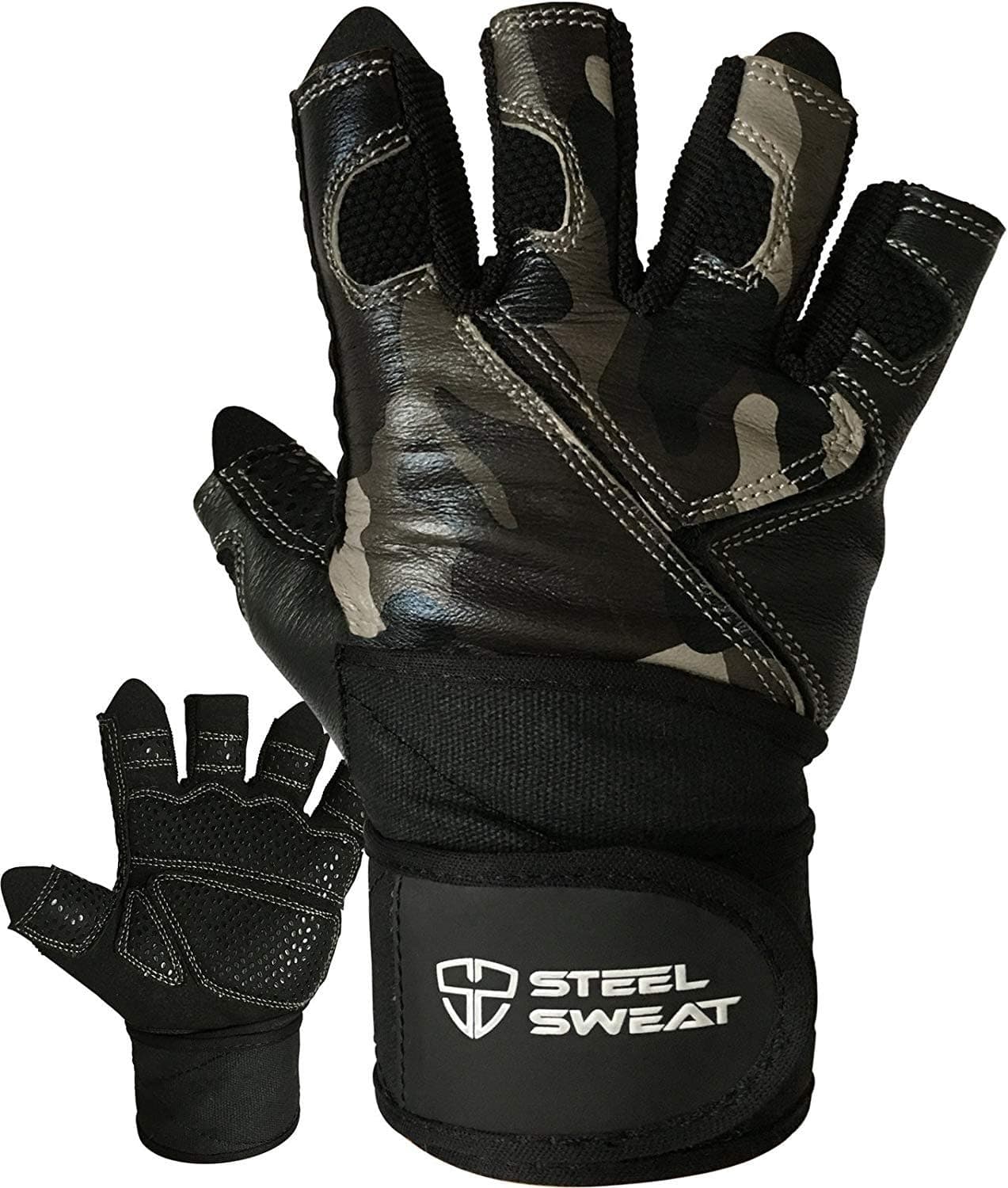 Steel Sweat Weightlifting Gloves - 18 inch Wrist Wrap Support for Workout, Gym and Fitness Training - Best for Men and Women Who Love Weight Lifting - Leather ZED