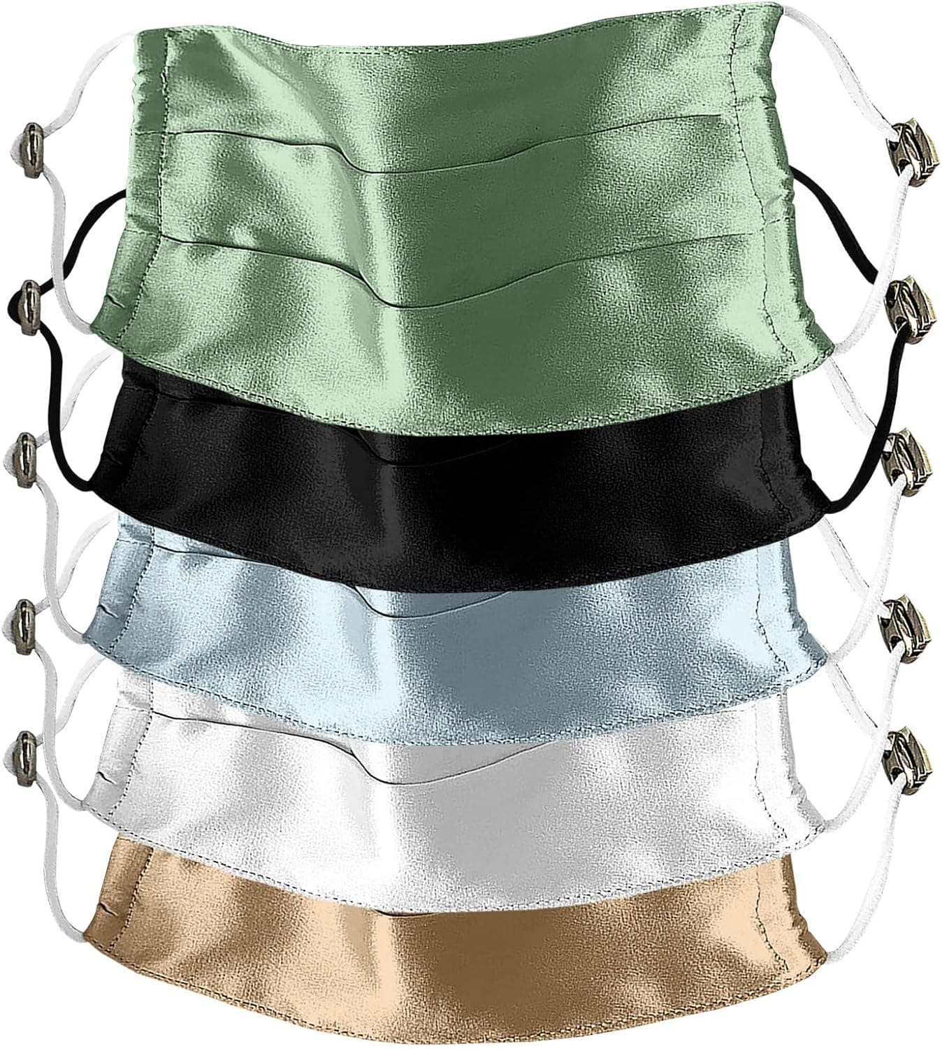 JYS Apparel 5 Pack Silky Satin Face Bandana for Women Men, Washable & Breathable Dustproof Face_Mask with Adjustable Ear Hook (A)