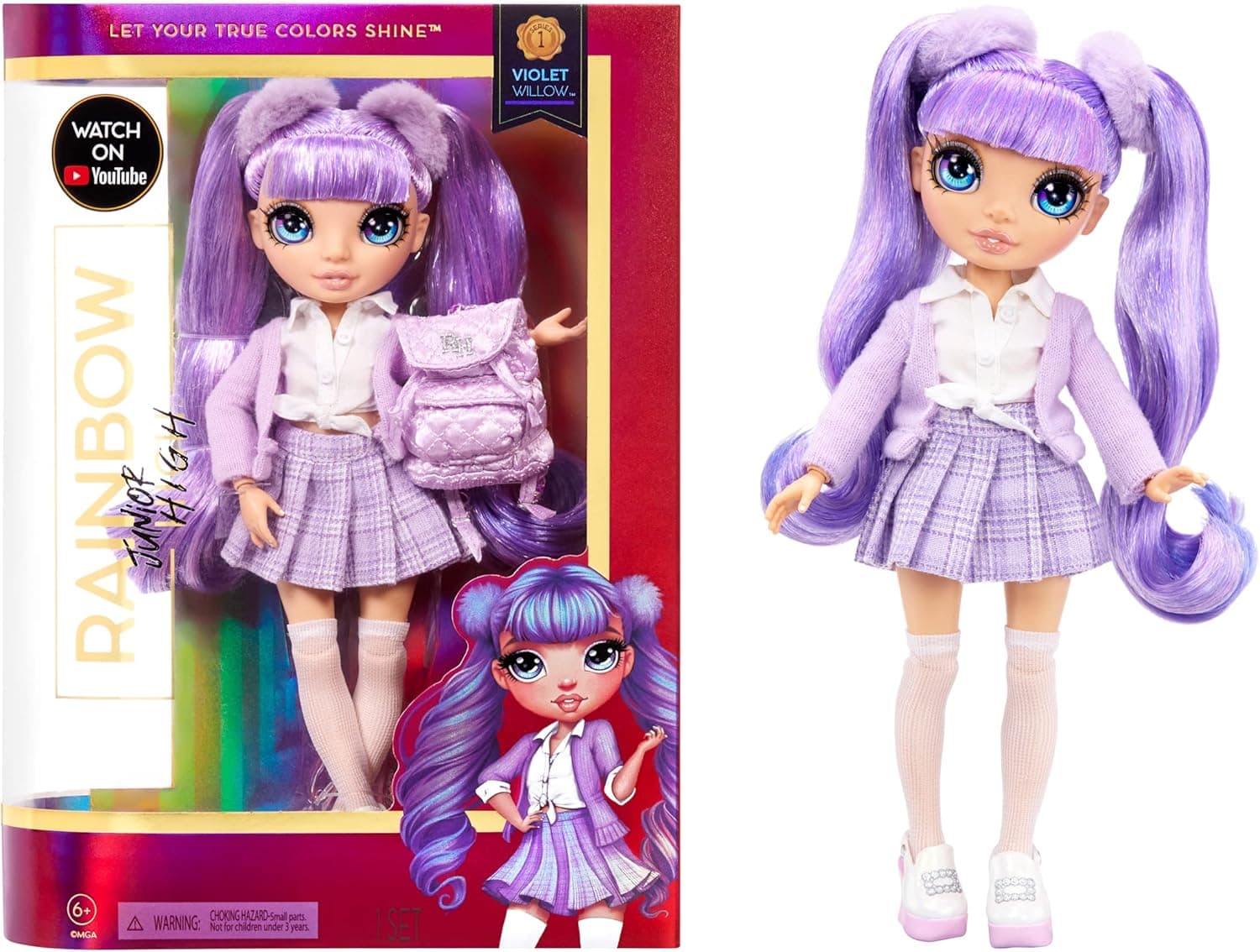 Rainbow High Jr High Violet Willow - 9-inch Purple Fashion Doll with Accessories- Open and Closes Backpack, Great Gift for Kids 6-12 Years Old and Collectors