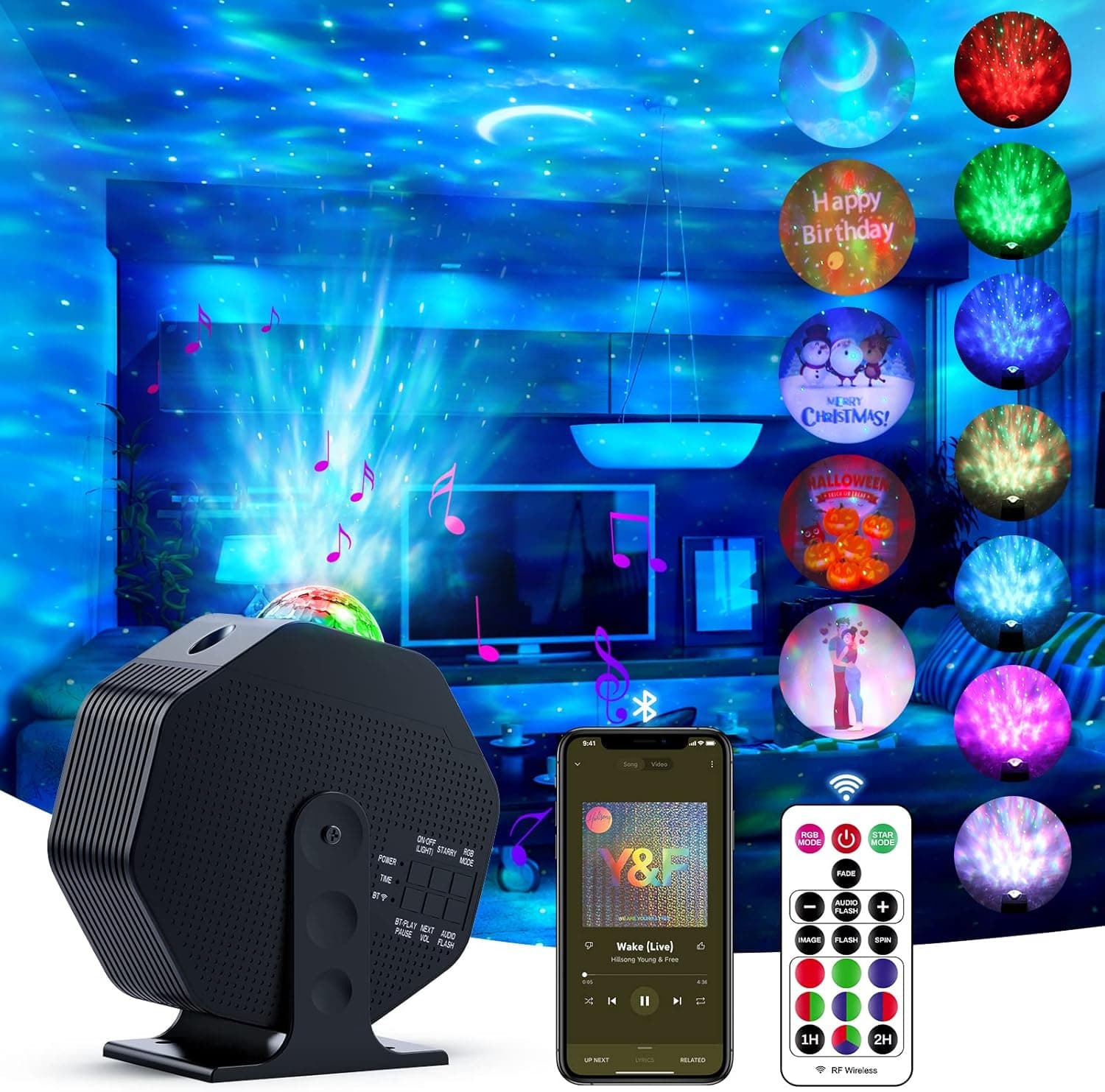 Star Projector Galaxy Light, 270°Rotating Night Light Projector, Starry Night Light Galaxy Projector with Bluetooth Speaker Remote Control Timer for Adult Bedroom Birthday Party Gifts