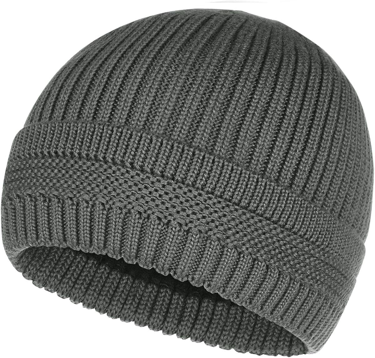 OMECHY Winter Warm Knit Beanie Hats Cuff Plain Toboggan Skull Ski Cap Grey
