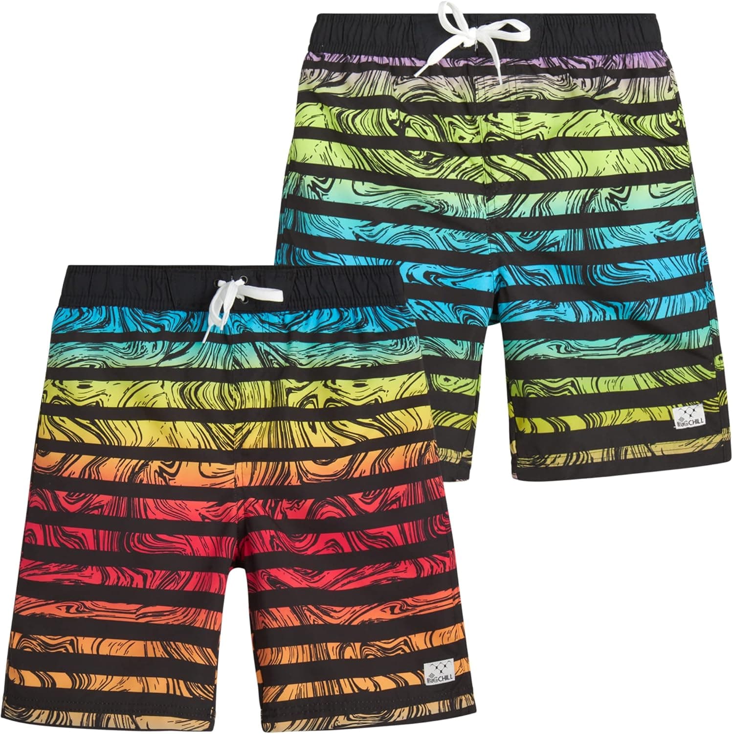 Big Chill Boys' Swim Trunks - 2 Pack UPF 50+ Quick Dry Board Shorts Bathing Suit (4-18)